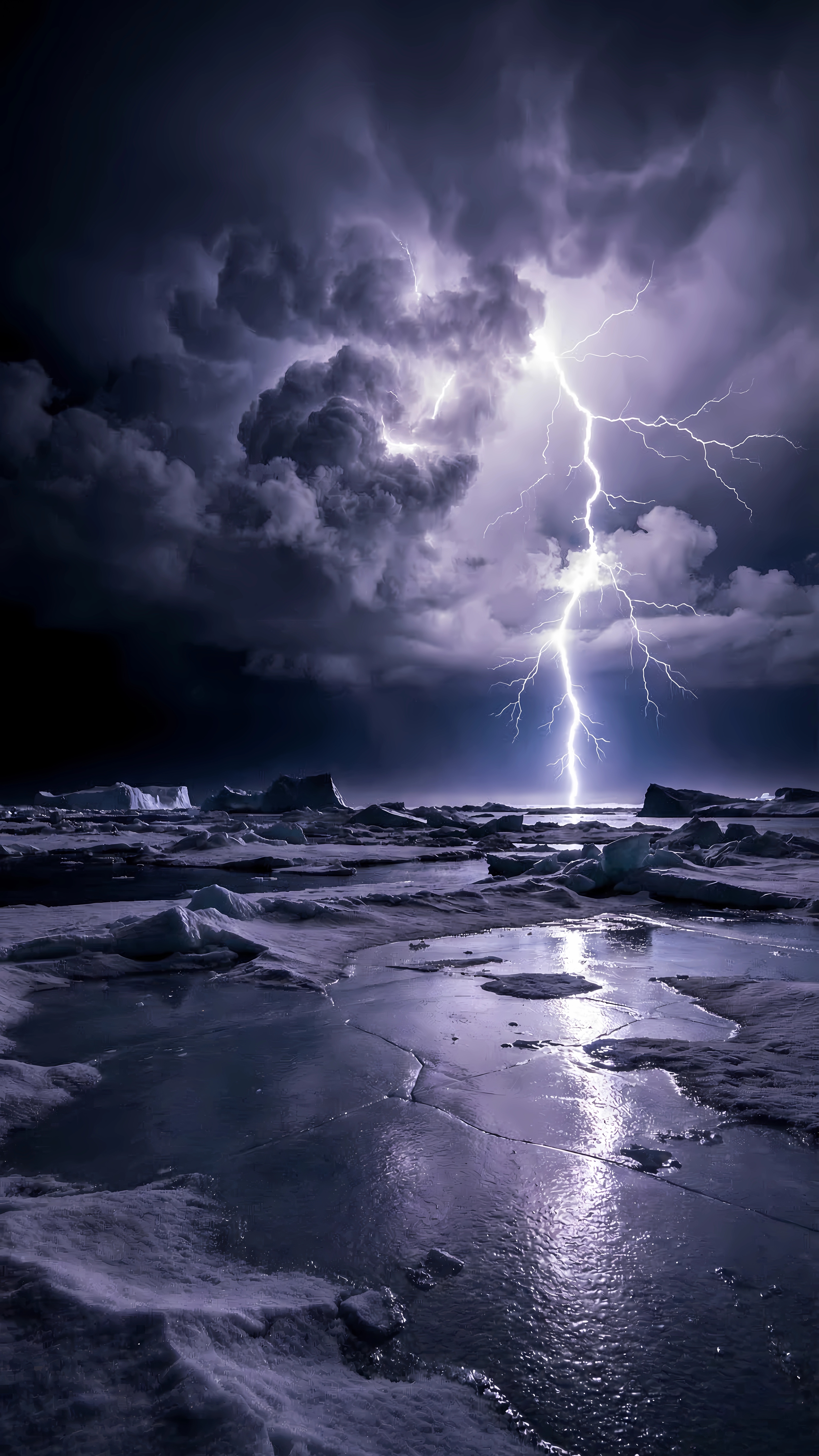 Fierce Lightning Strike Over A Frozen Icy Landscape