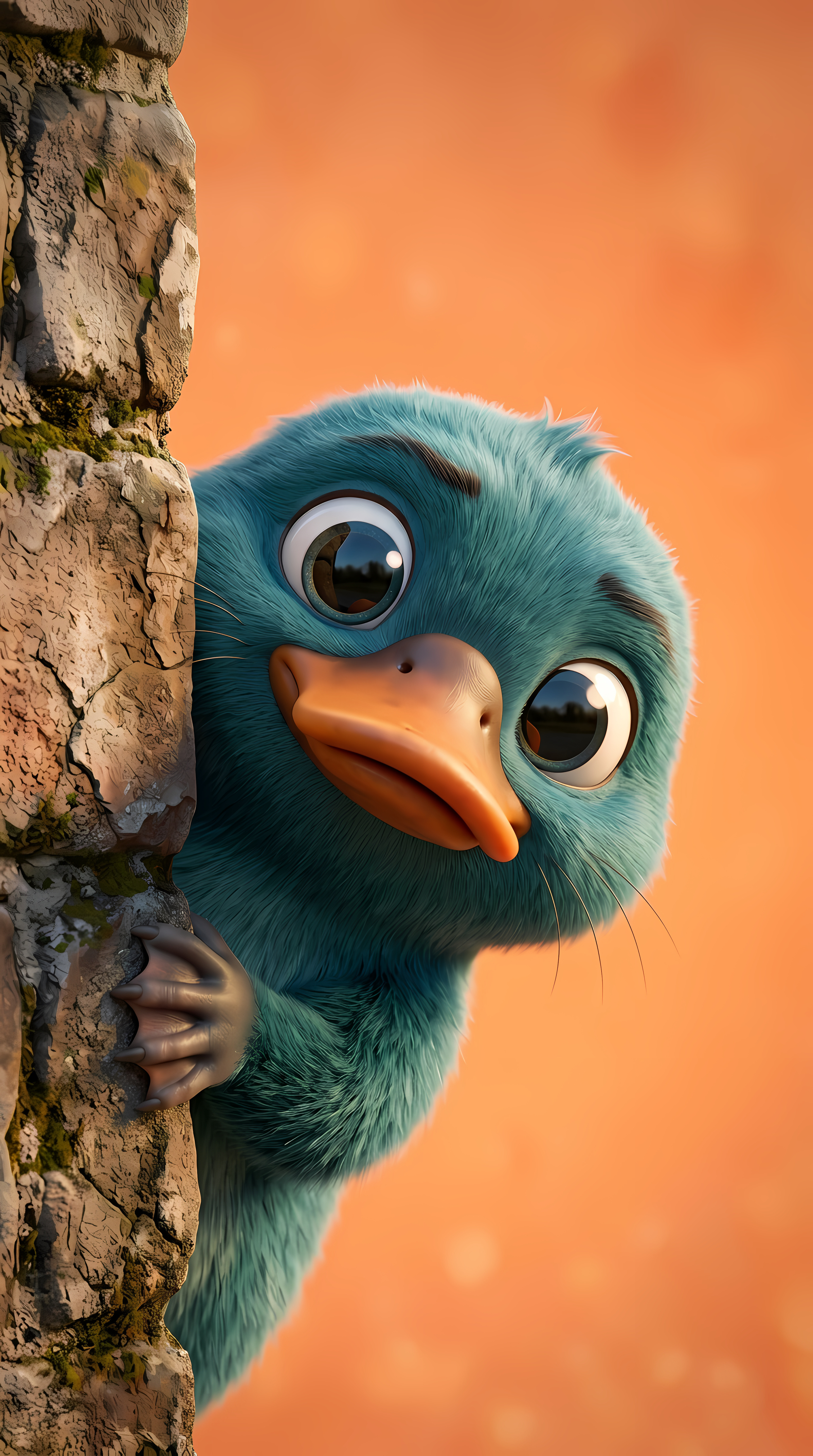Cute 3D Teal Platypus Peeking Stone Wall Art Pic