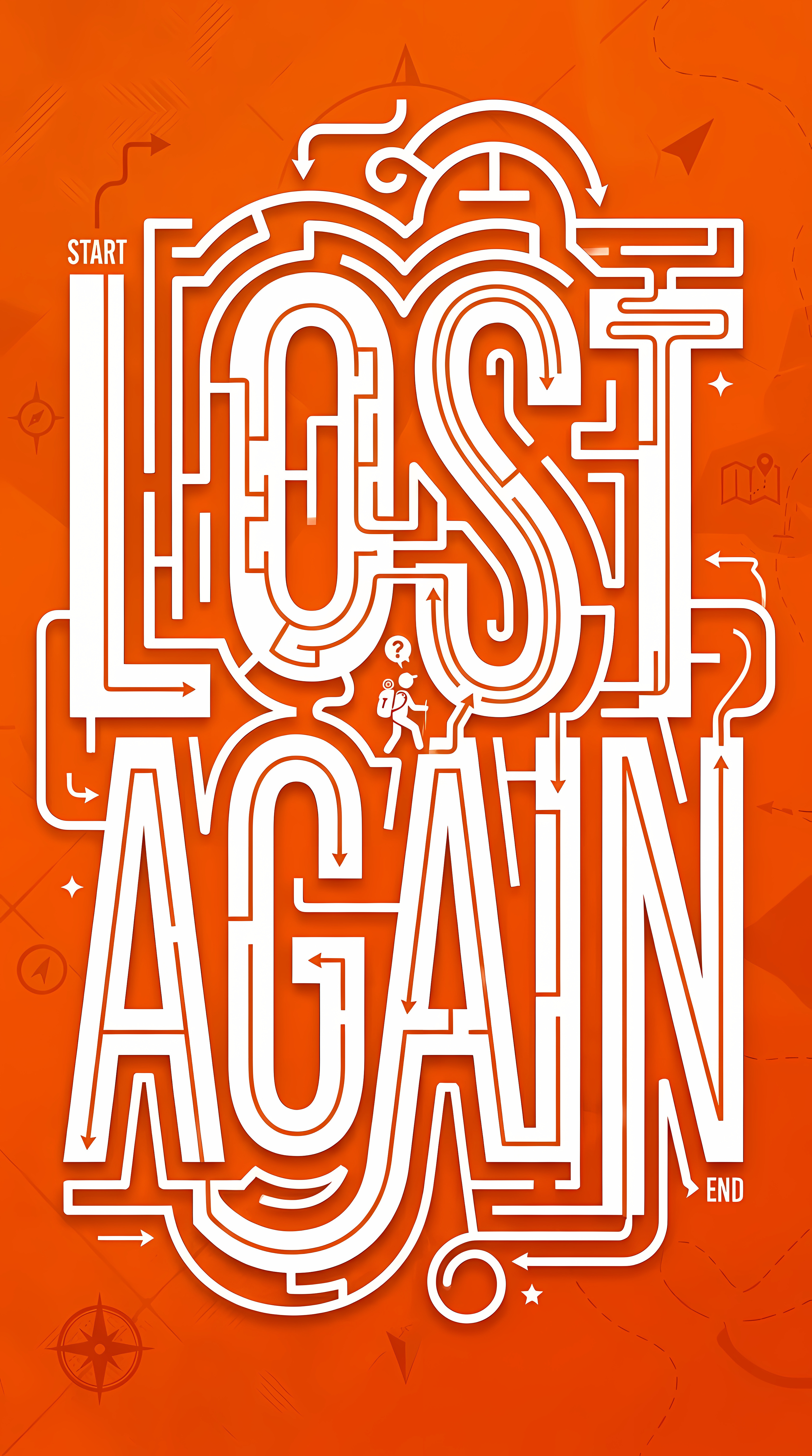 Lost Again White Maze Path Typography On Orange Art