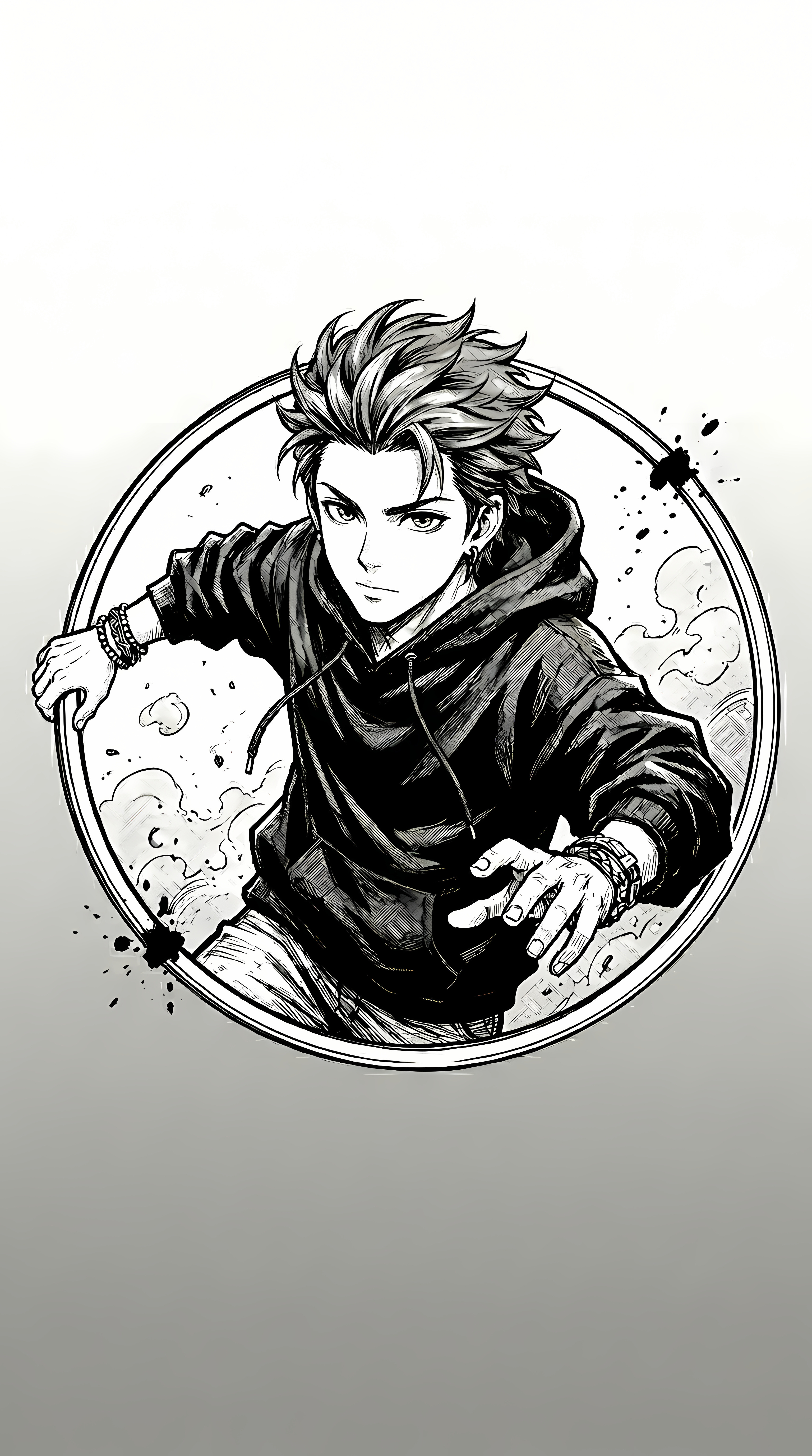 Dynamic Monochrome Anime Boy Sketch Manga Art Poster Wallpaper