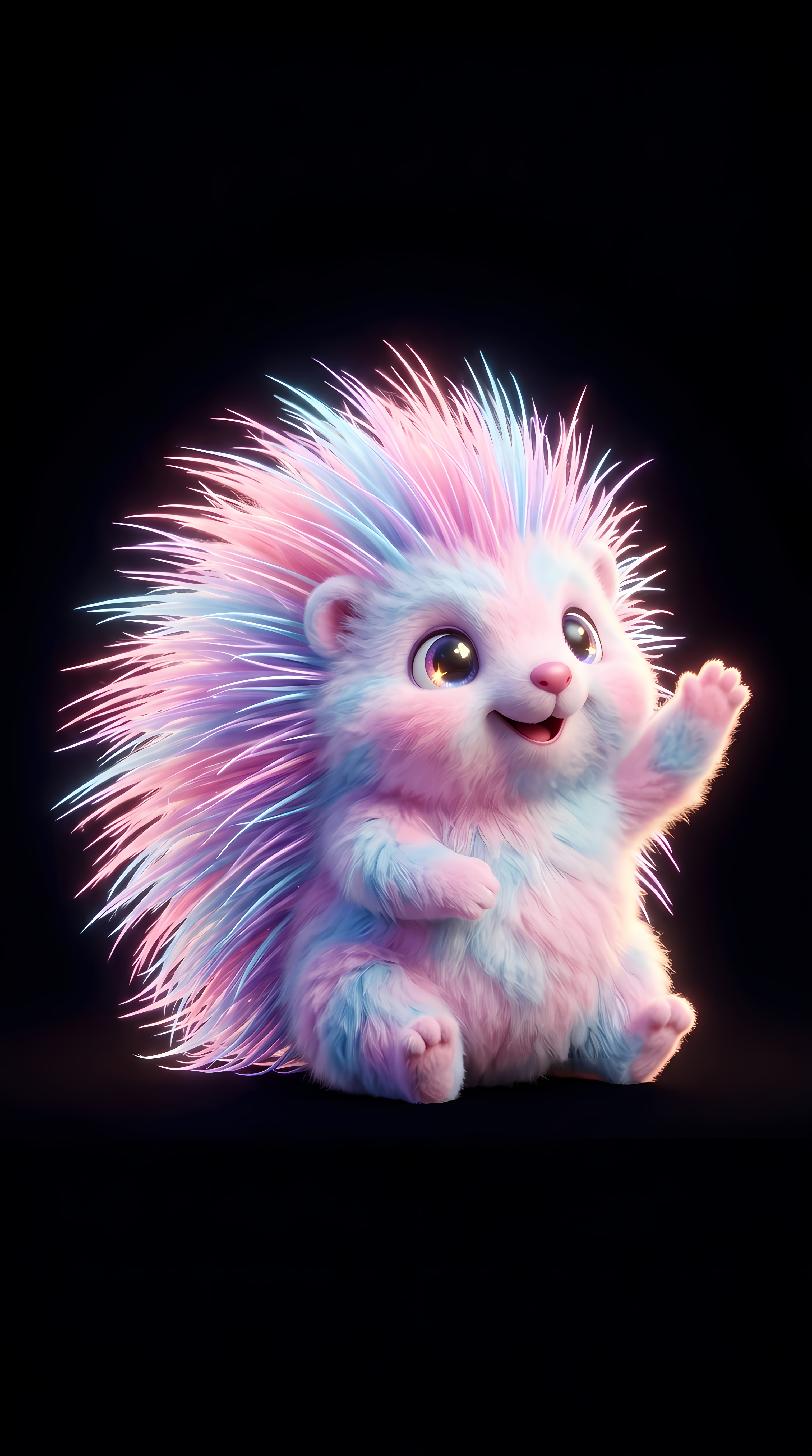 Cute Cotton Candy Pink Blue Porcupine 3D Animal Art