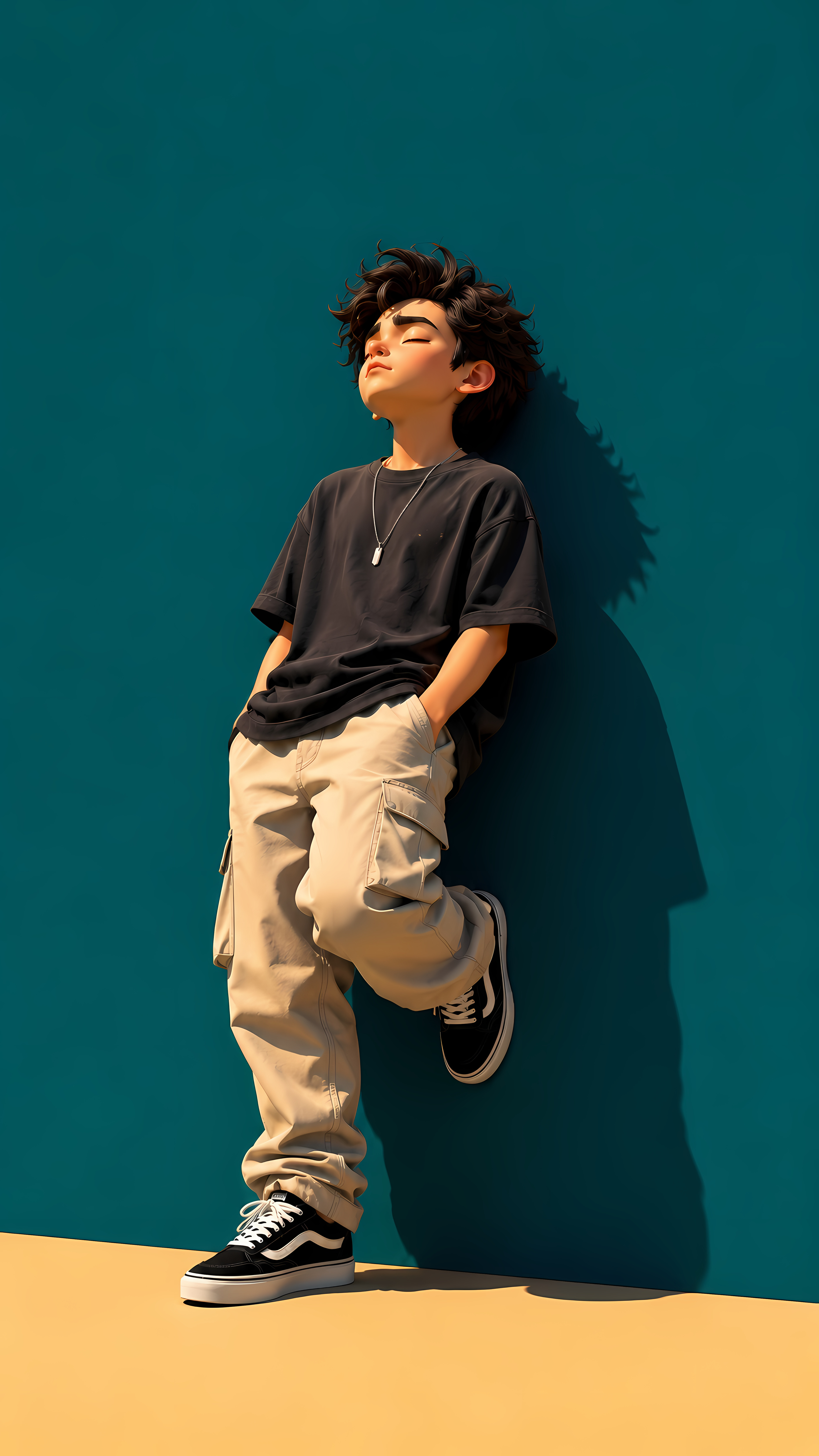 Cool 3D anime boy in aesthetic teal art wallpaper