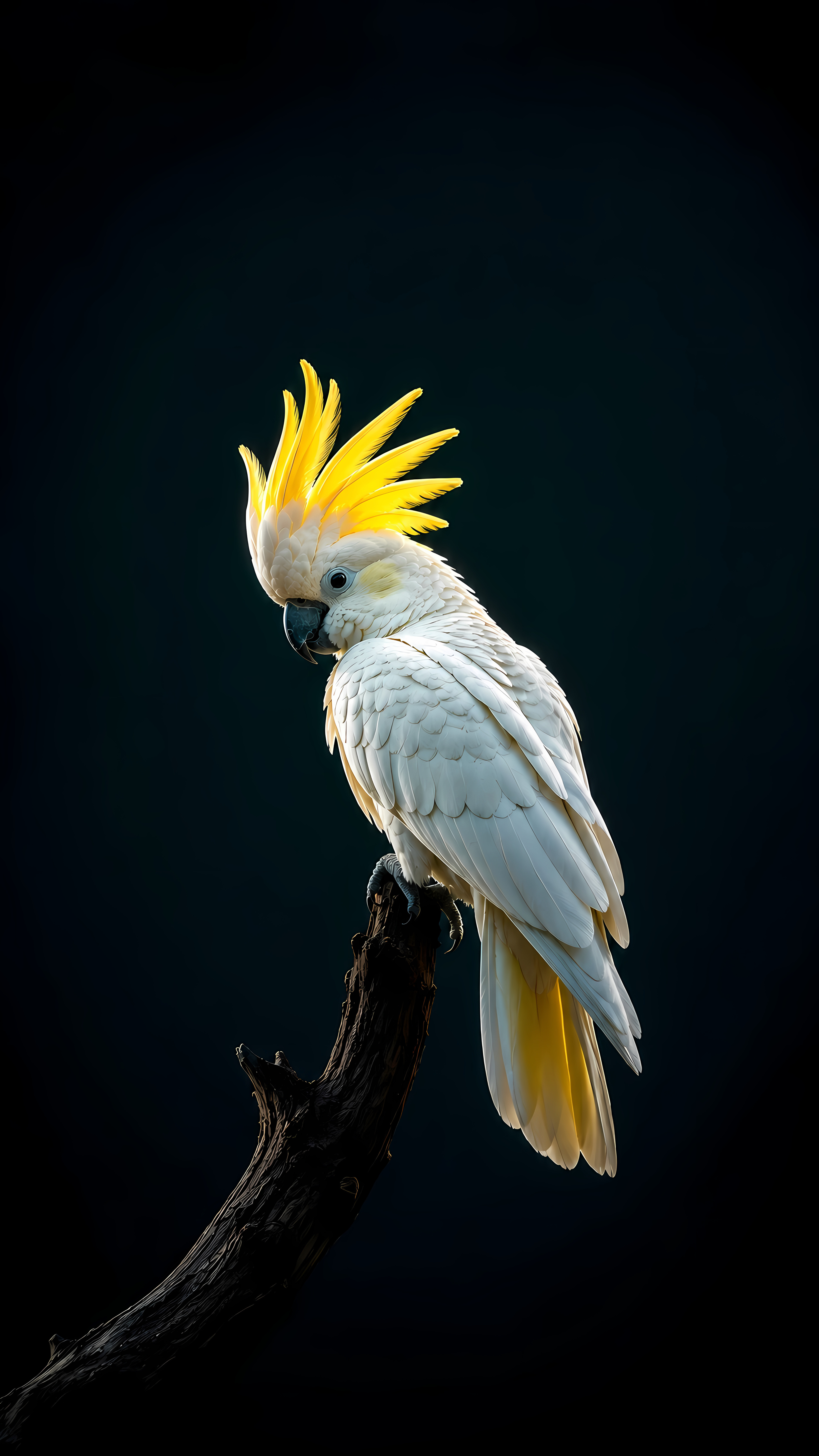 Wild White Cockatoo Perched On A Dark Wooden Branch
