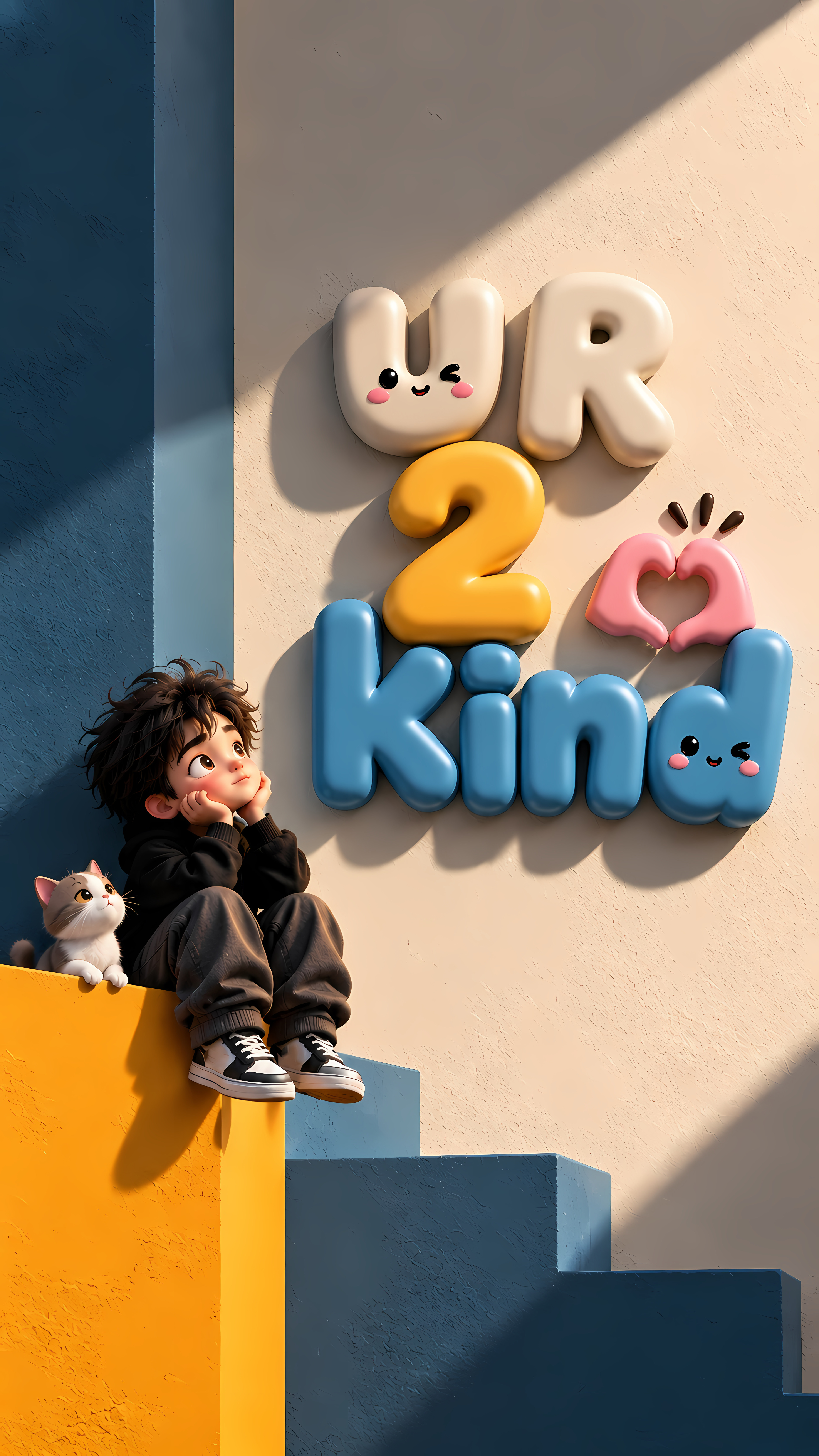 Cute 3D Boy UR 2 Kind Minimal Pastel Wallpaper
