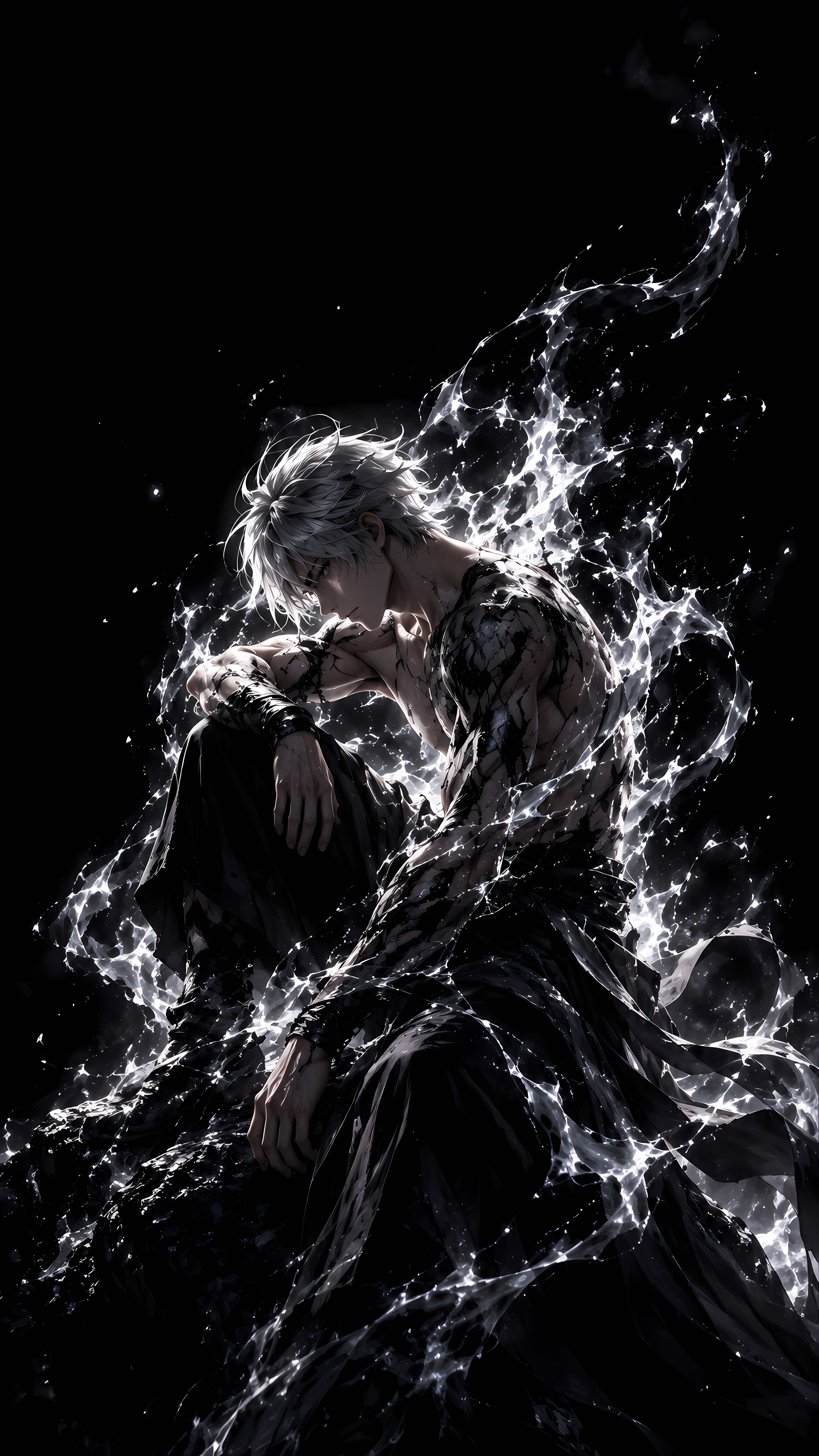 Bright Silver Lightning Aura Anime Boy Dark Art Wallpaper