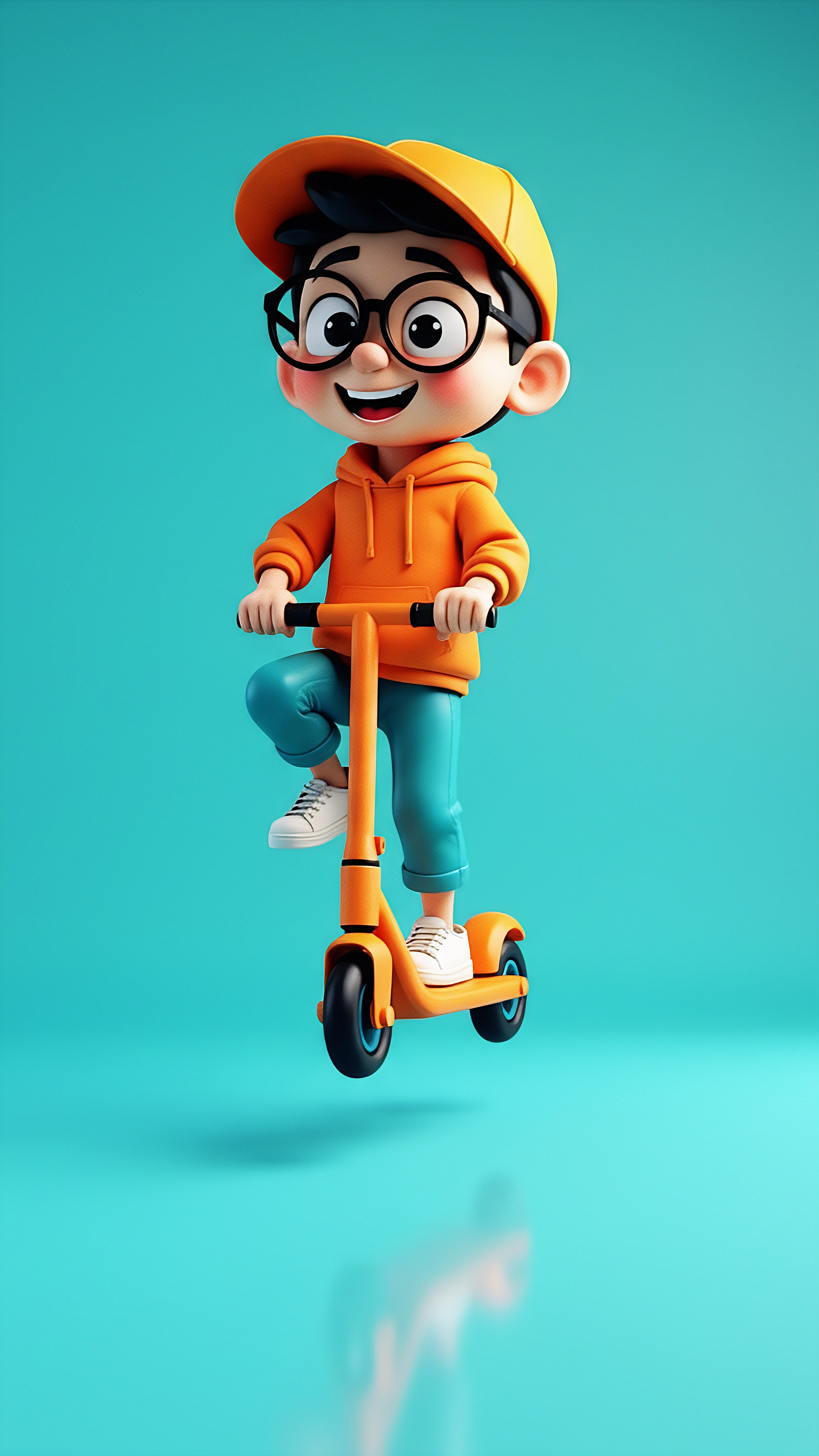Cute 3D Boy Riding Scooter in Playful Style
