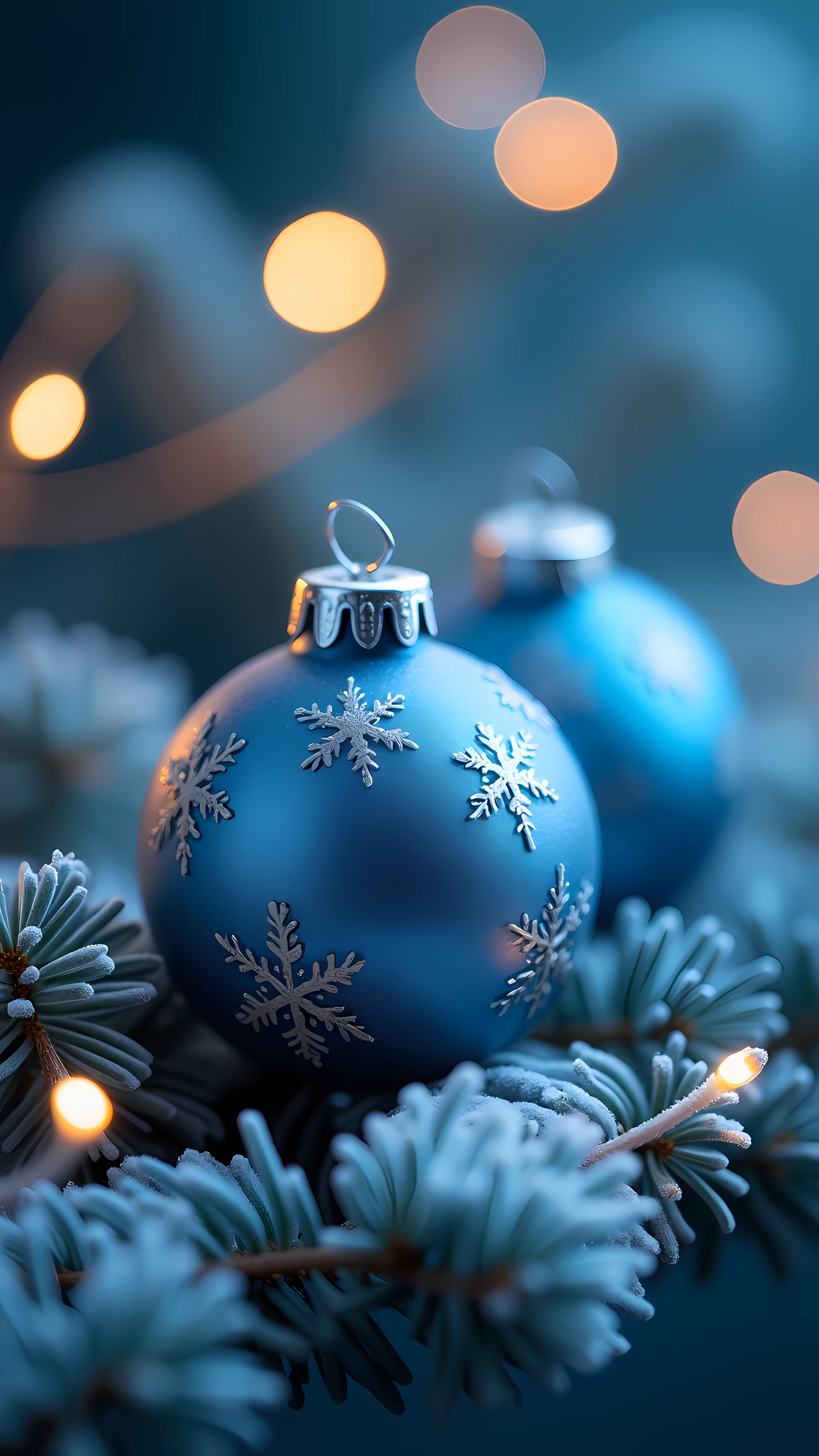 Blue Christmas Ornament with Snowflake Winter Aesthetic