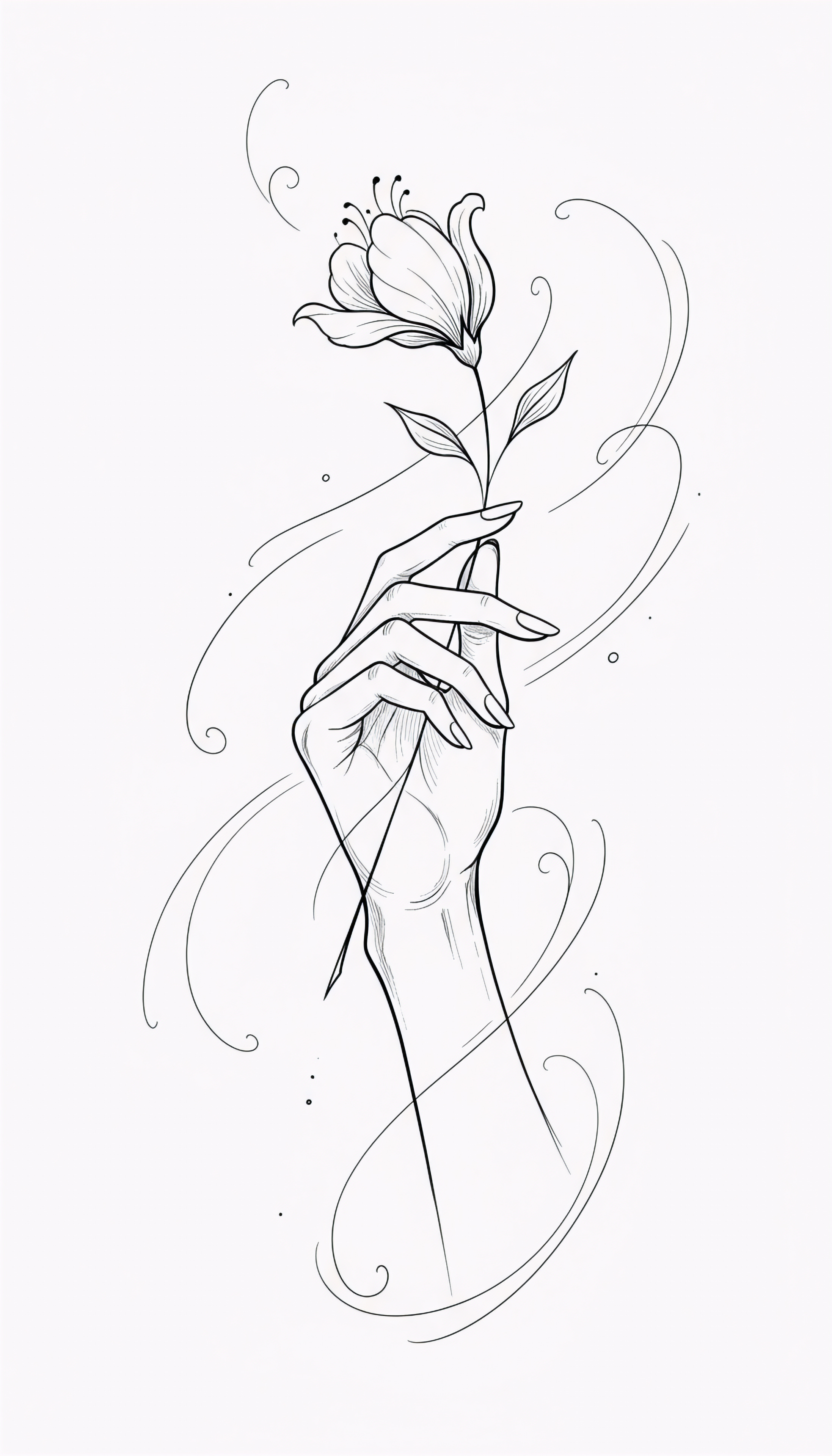 Minimal Hand Holding Flower - Line Art Wallpaper