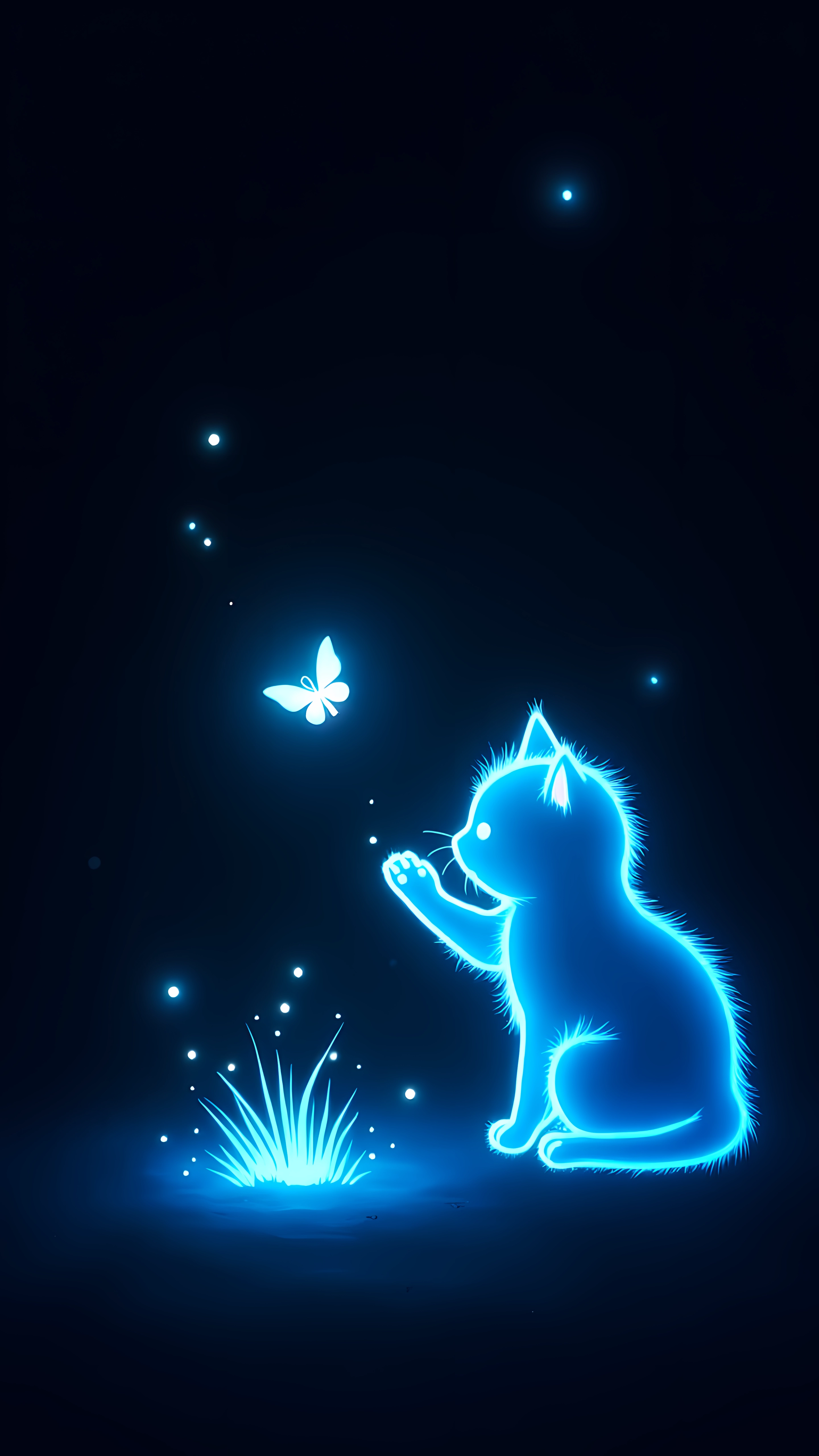 Glowing Neon Kitten Butterfly - Fantasy Light Wallpaper