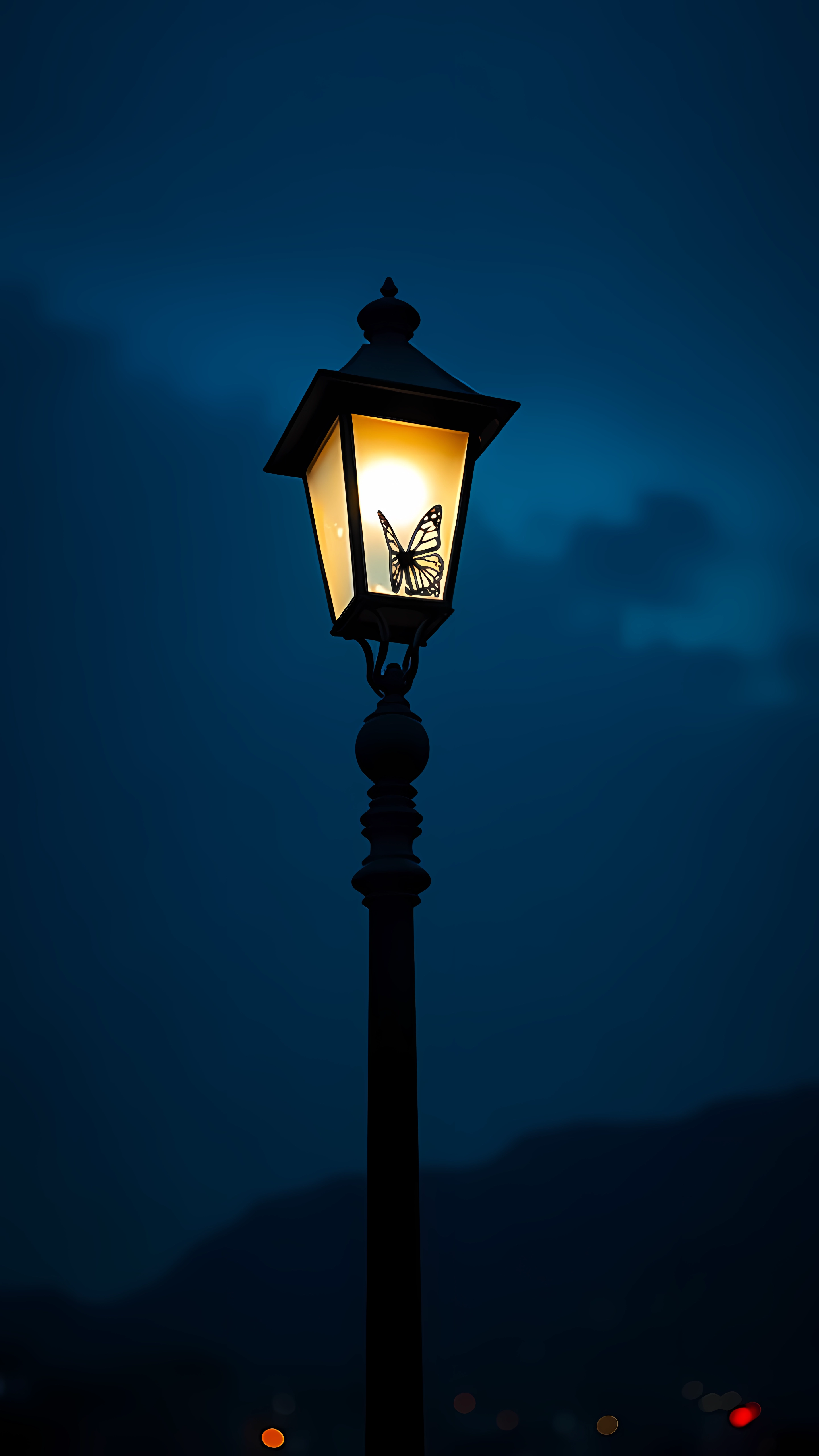 Lonely Street Lamp Night Glow - Moody Urban Wallpaper