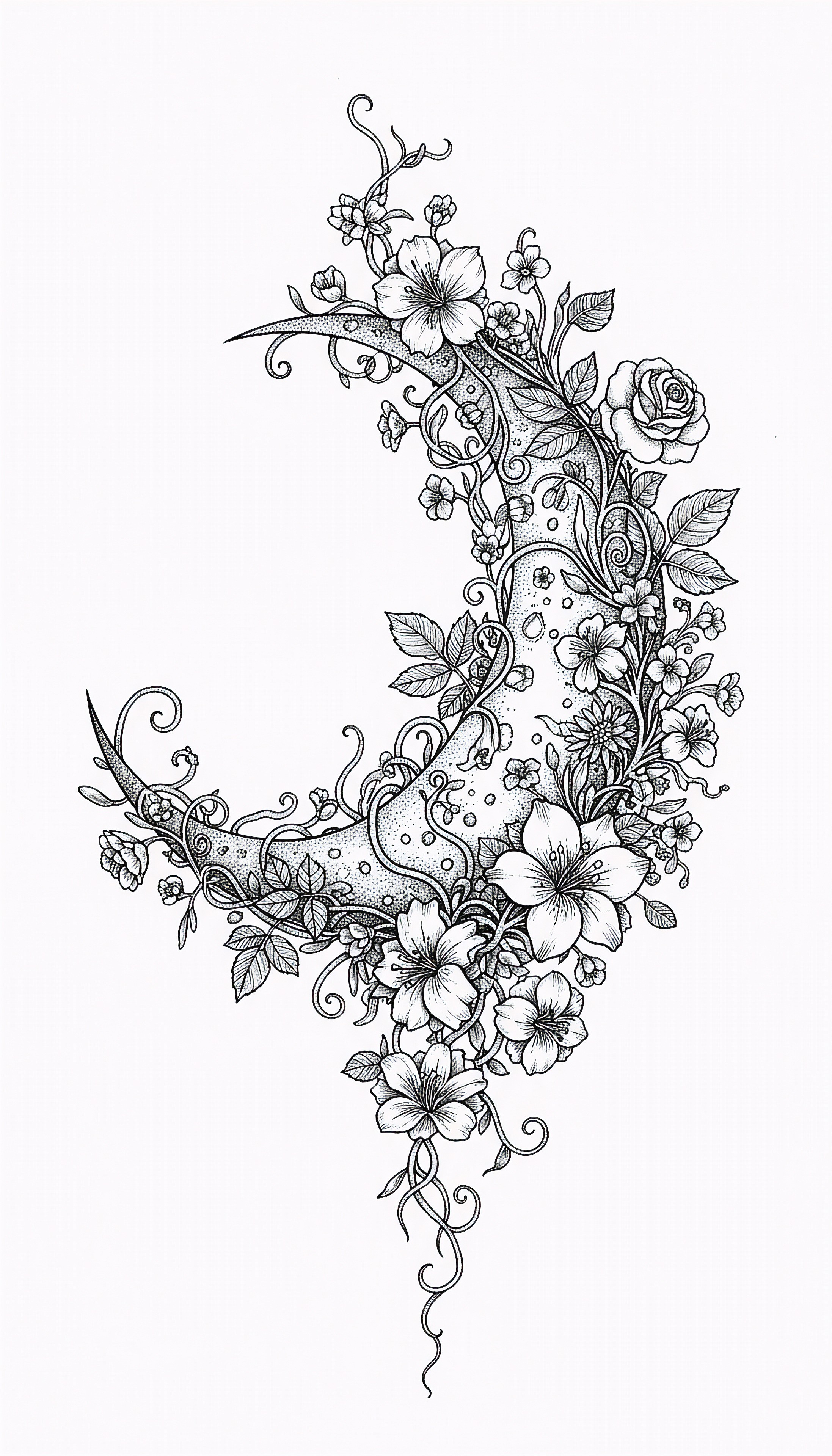 Moonlit Floral Line Illustration - Aesthetic Art Wallpaper