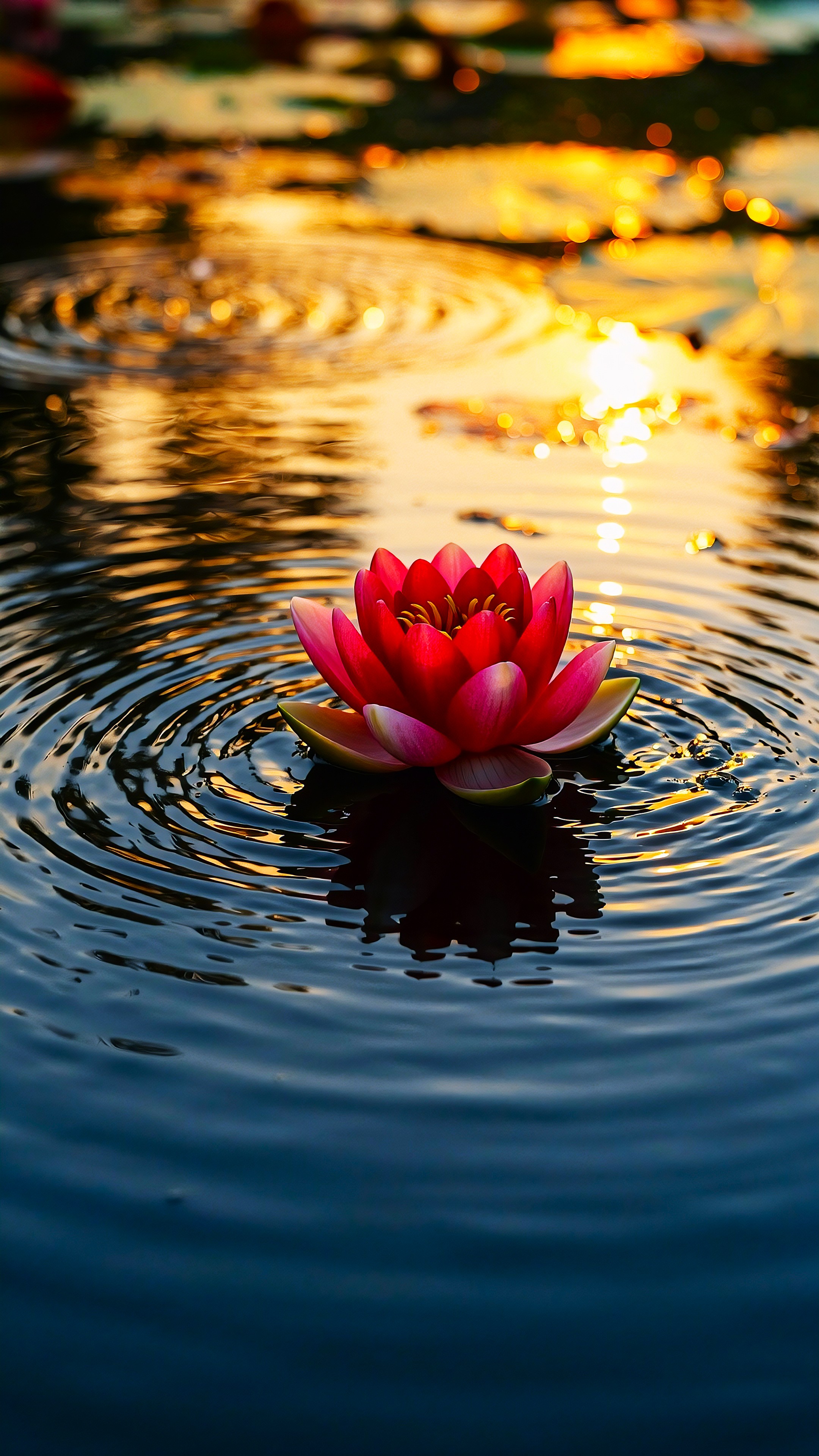 Golden Lotus Water Reflection Calm Nature Wallpaper