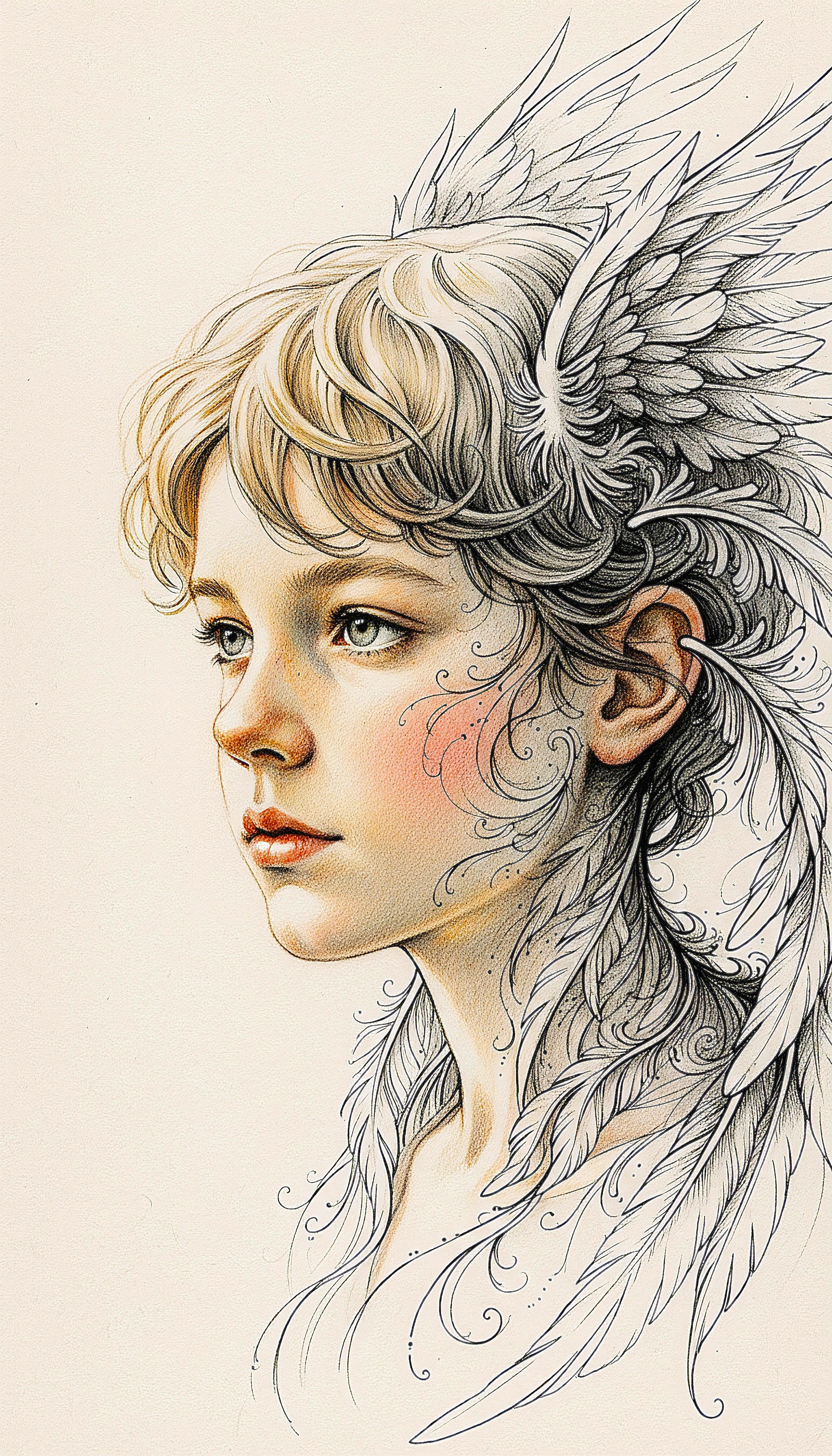 Ethereal Feather Girl Fantasy Portrait Wallpaper