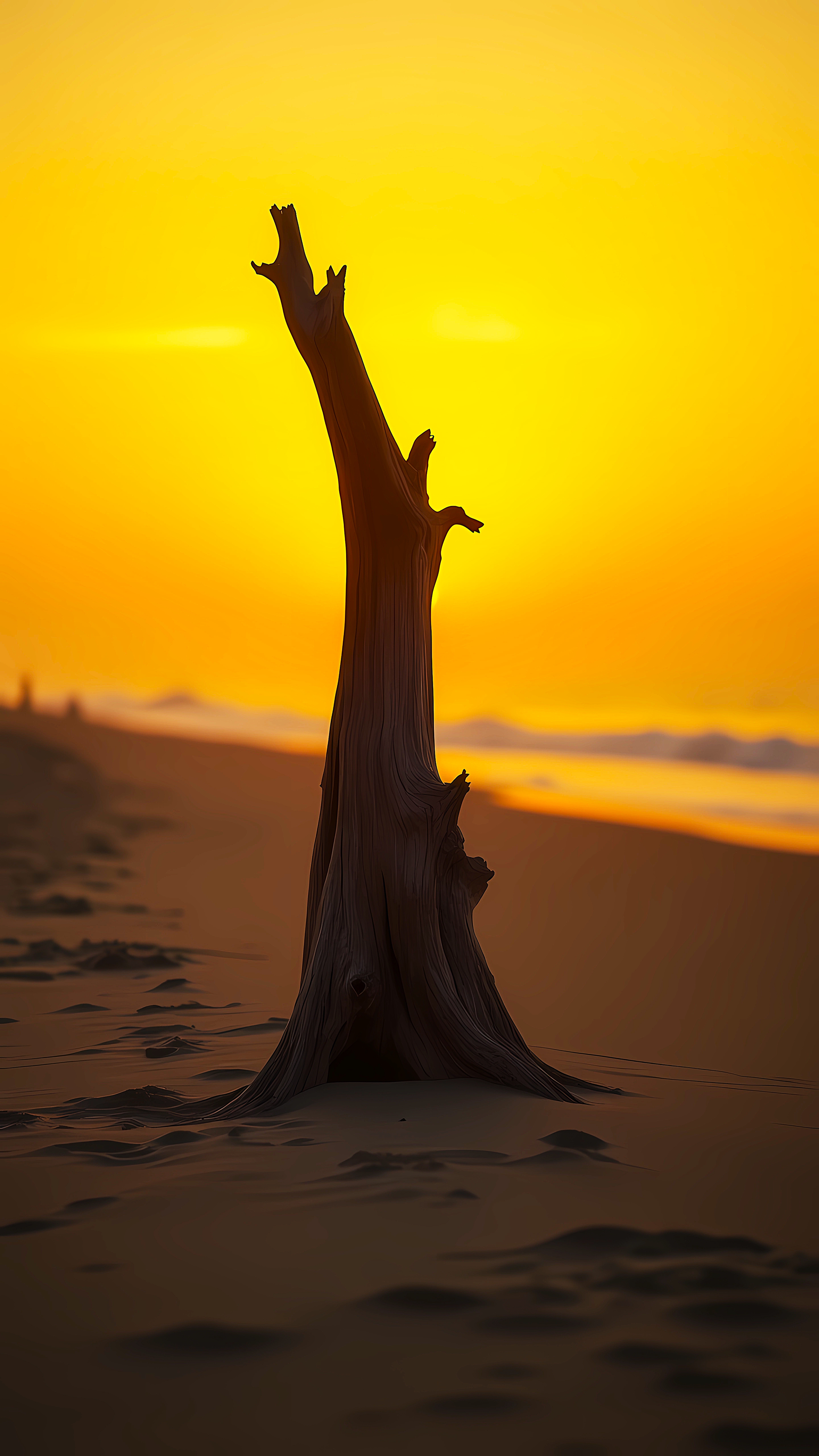 Minimal Desert Tree Golden Sunset Aesthetic Wallpaper