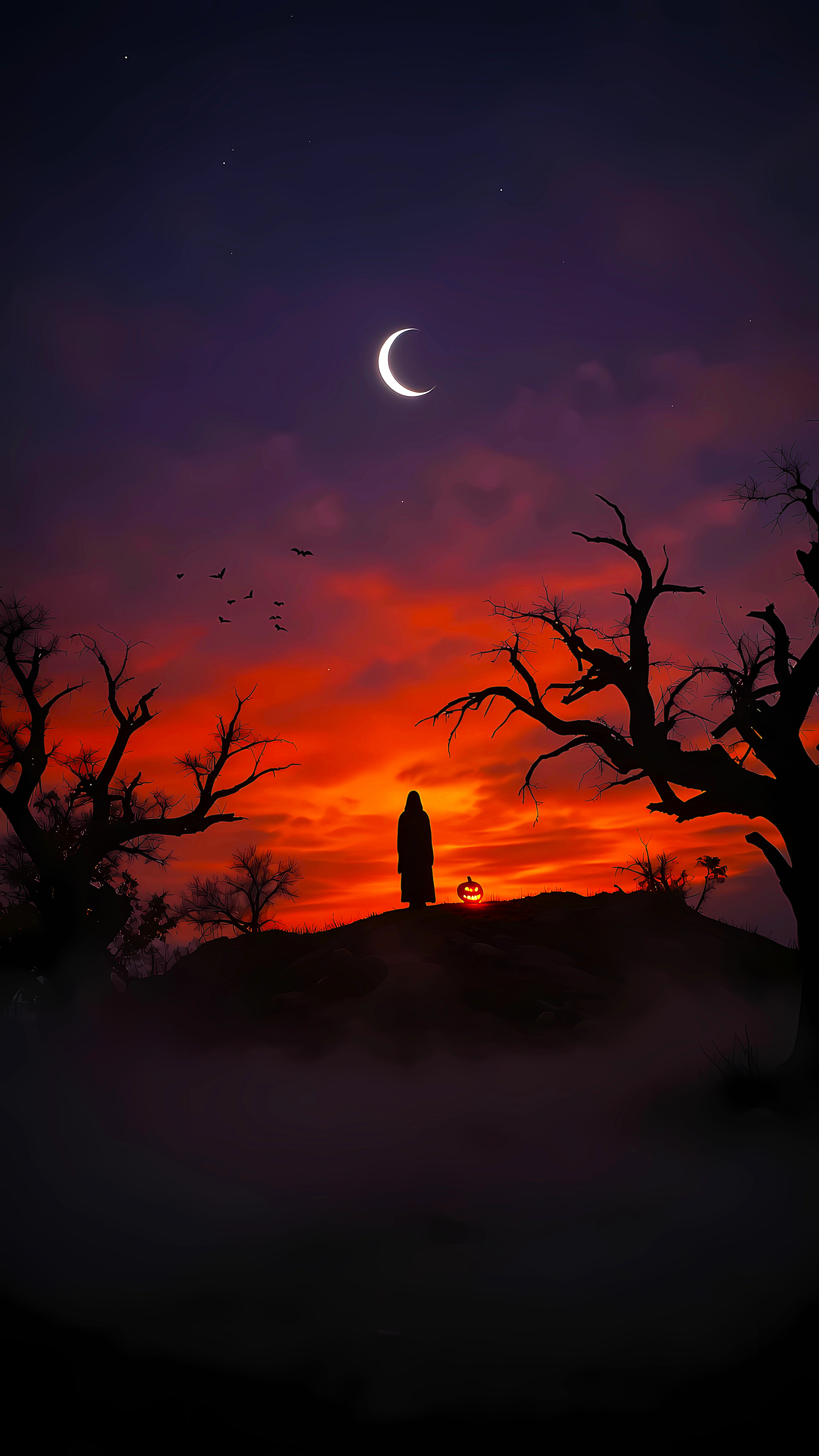 Gothic Halloween Crescent Moon Dark Fantasy Wallpaper
