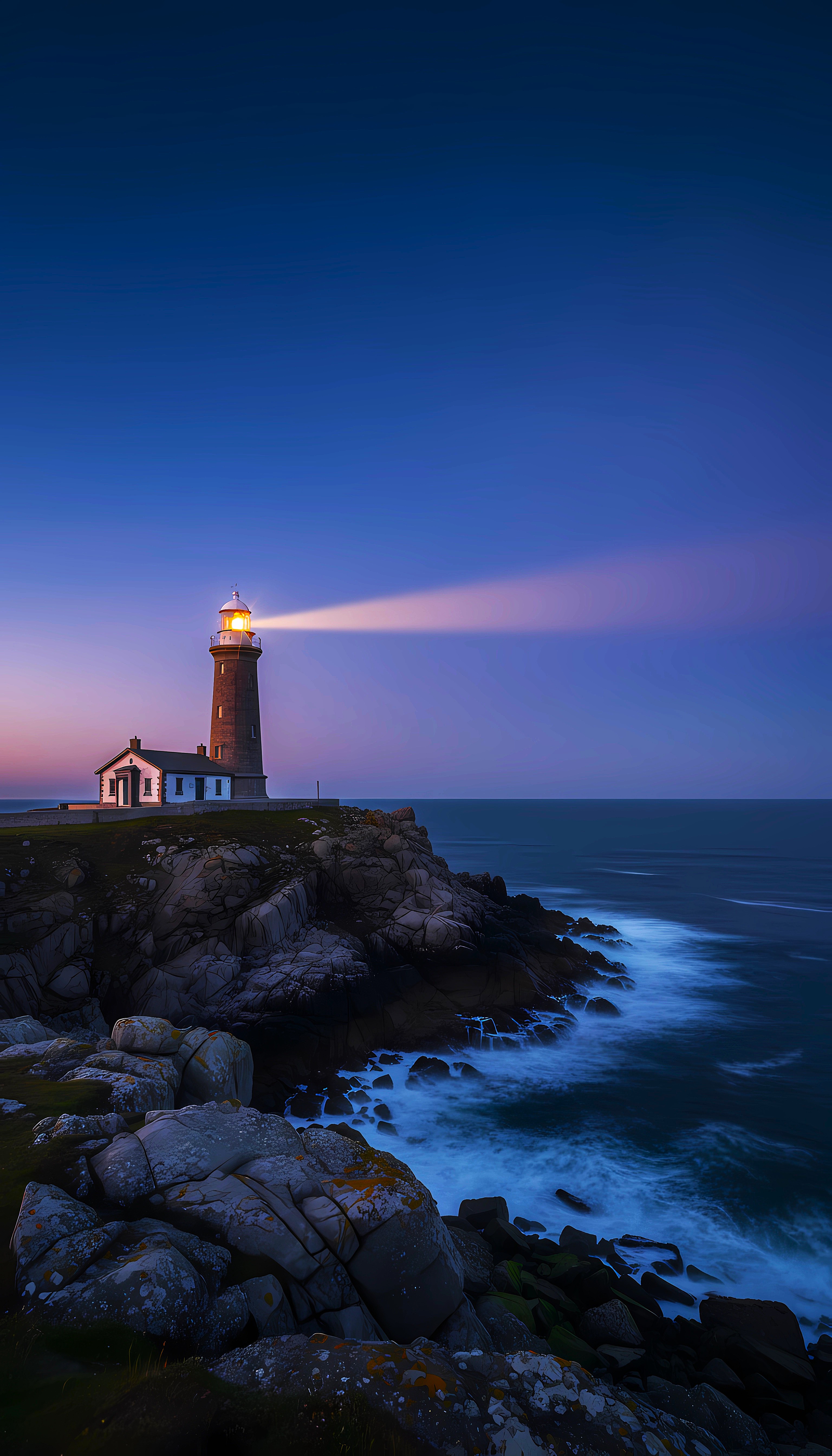 Coastal Lighthouse Night Ocean Calm Aesthetic Wallpaper