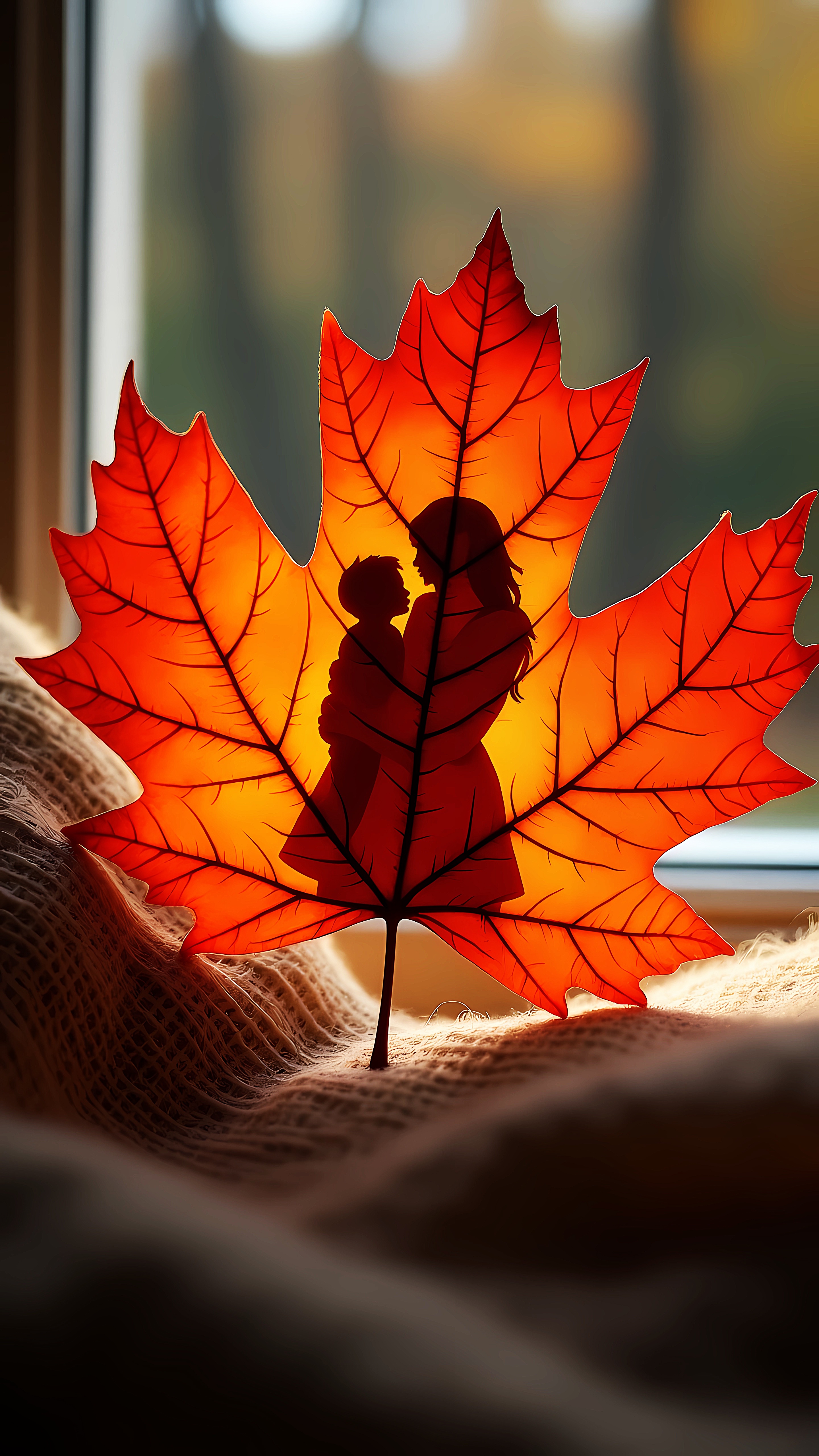 Autumn Love Silhouette Leaf – Romantic Aesthetic Wallpaper