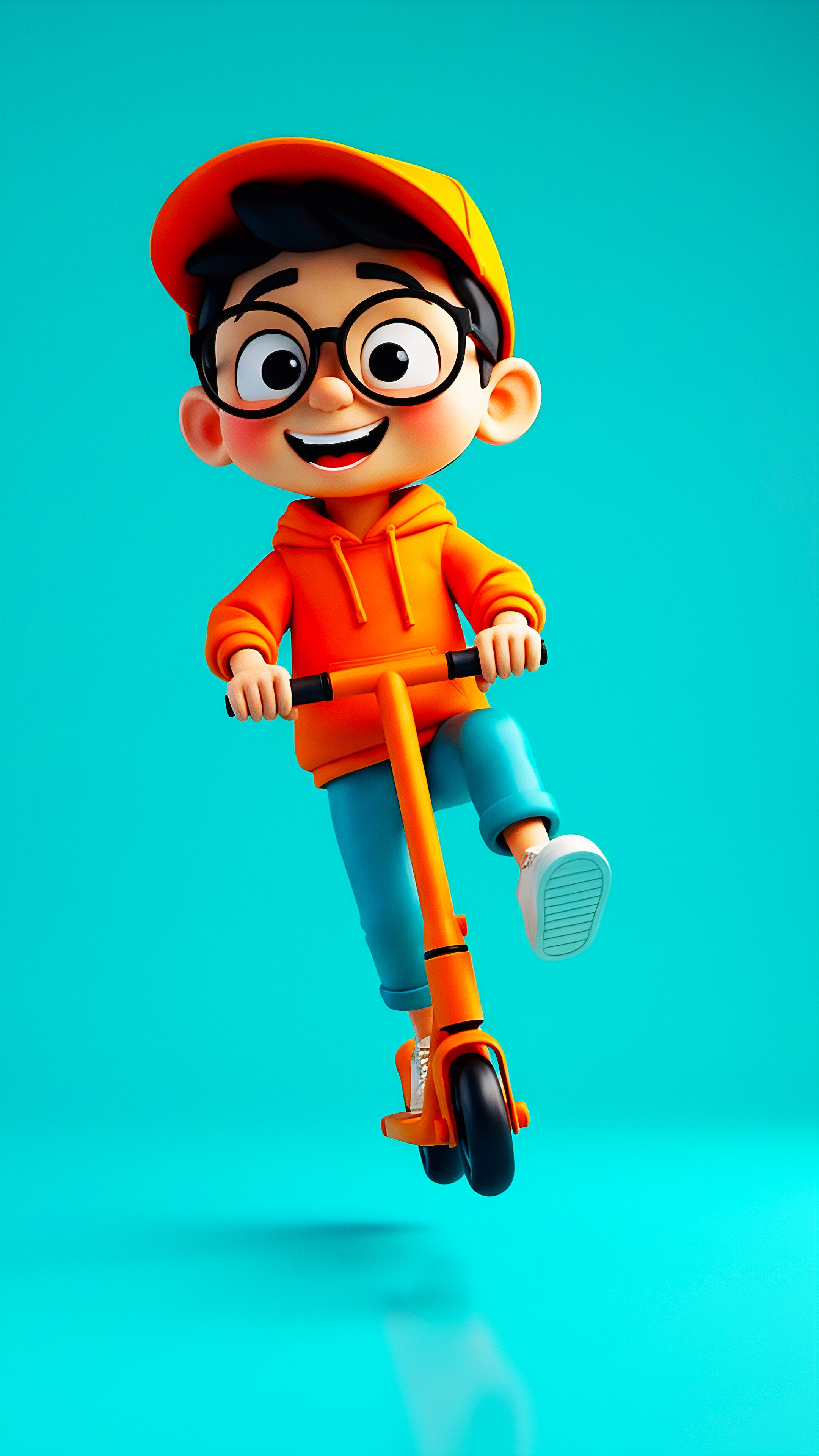 Happy Kid Riding Scooter – Cute 3D Character Wallpaper