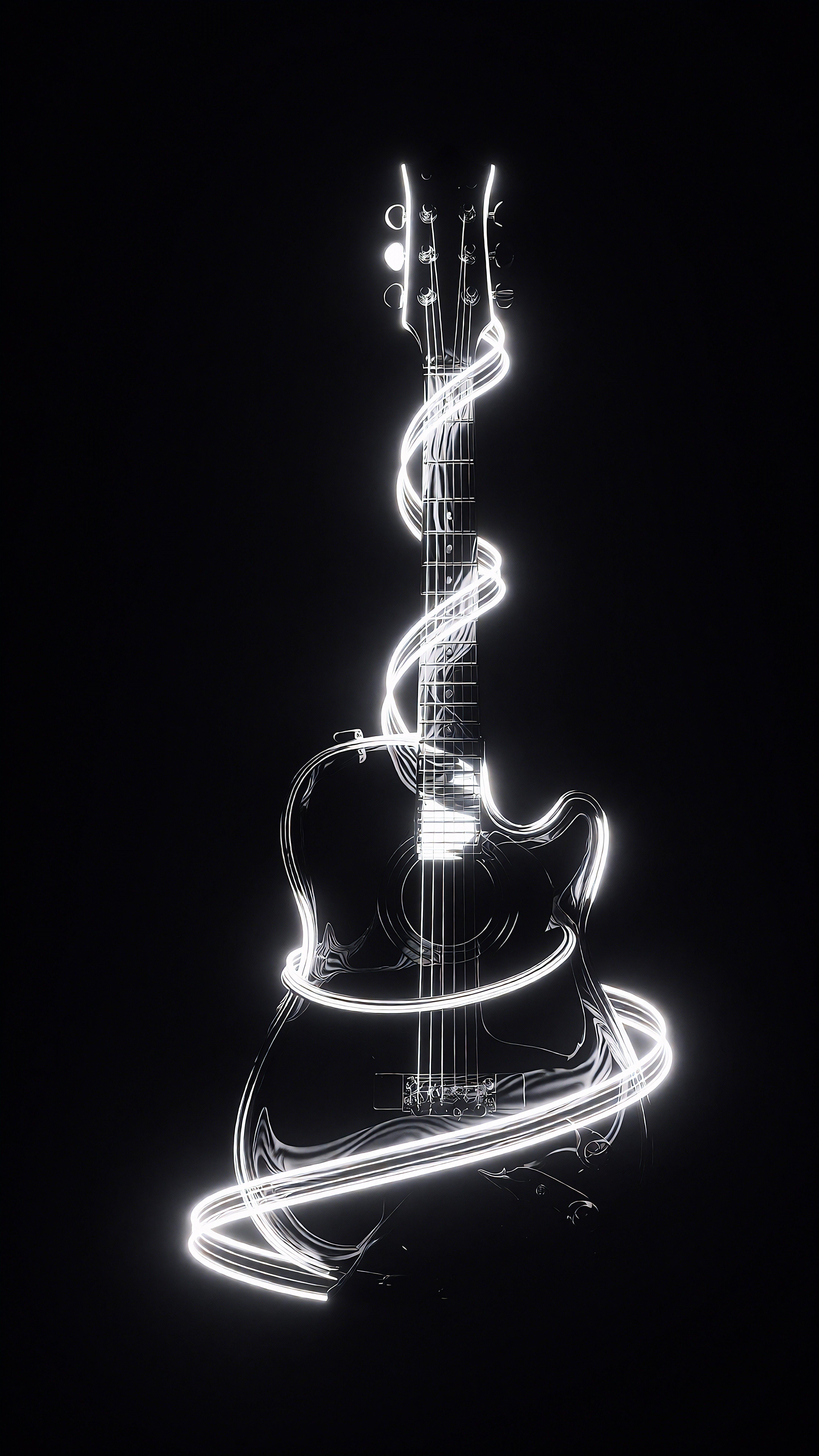 Glowing Guitar With Light Trails – Minimal Music Wallpaper