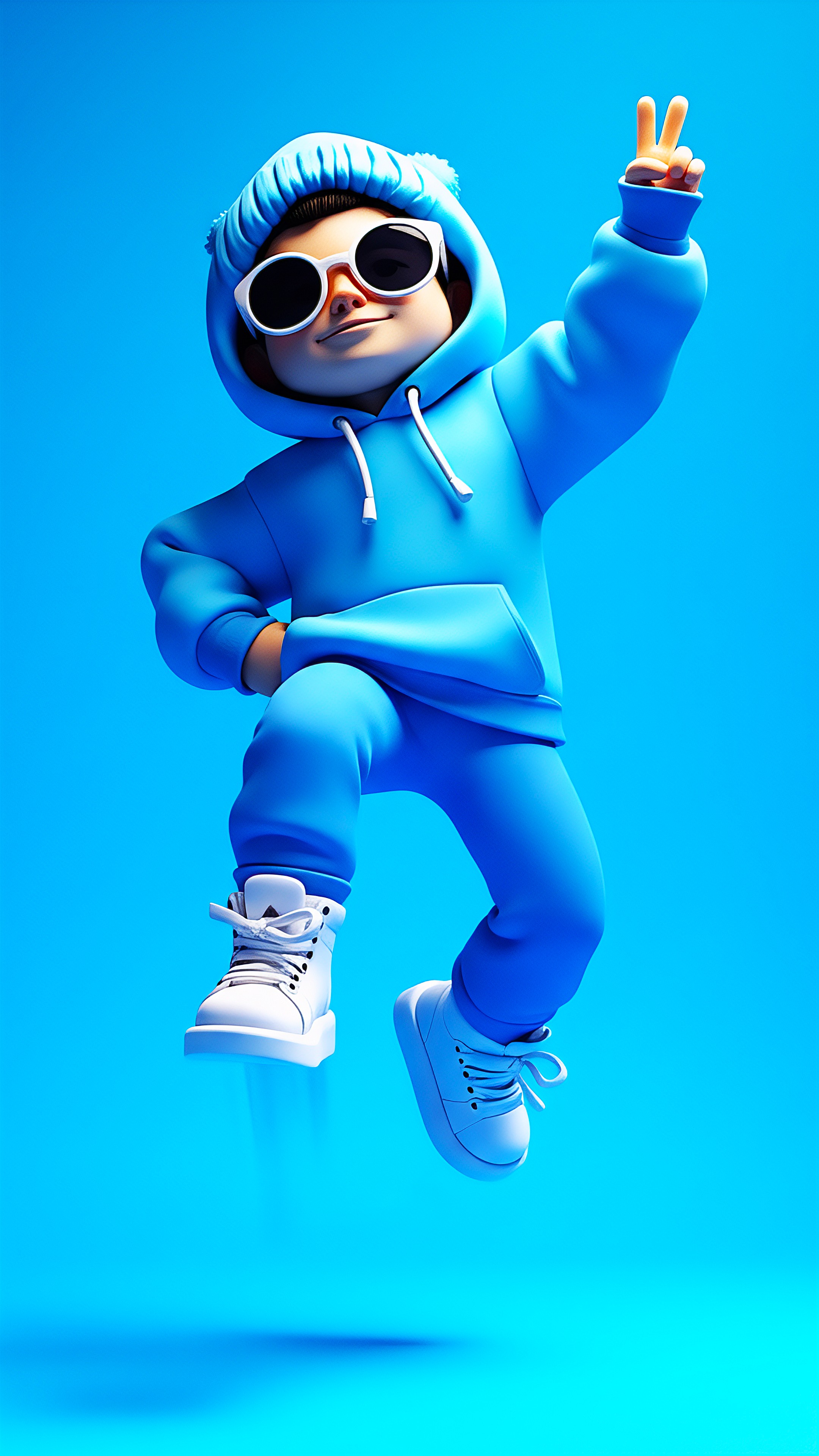 Cool Kid In Blue Outfit – 3D Character Wallpaper