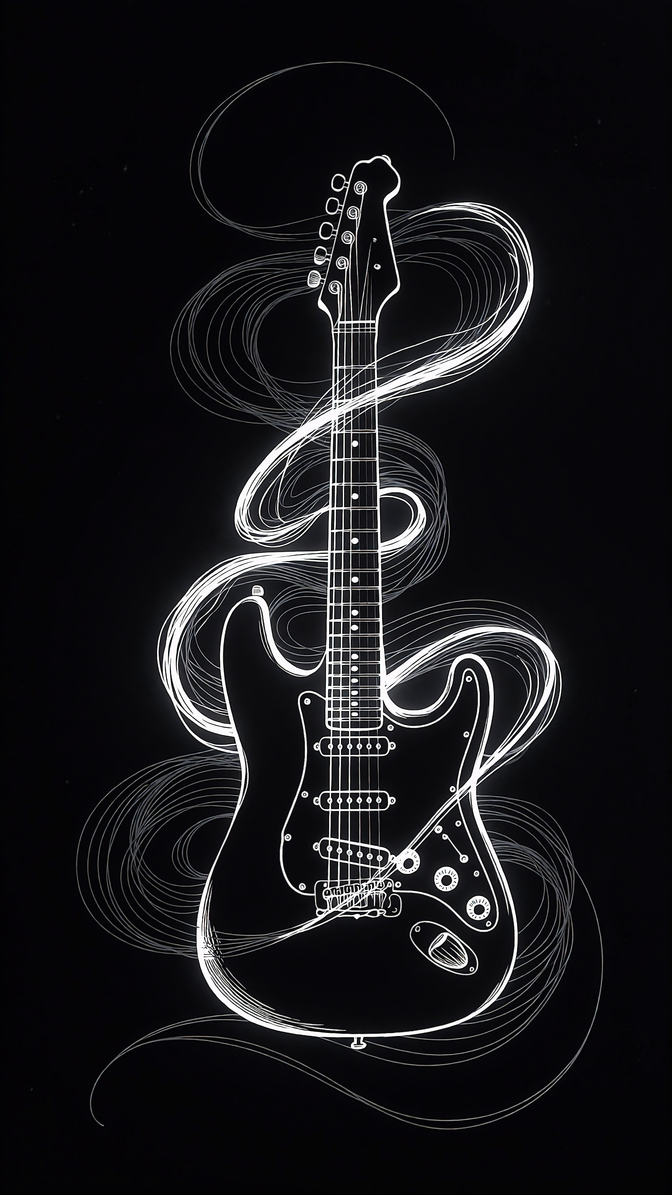 Minimal Line Art Electric Guitar – Music Aesthetic Wallpaper