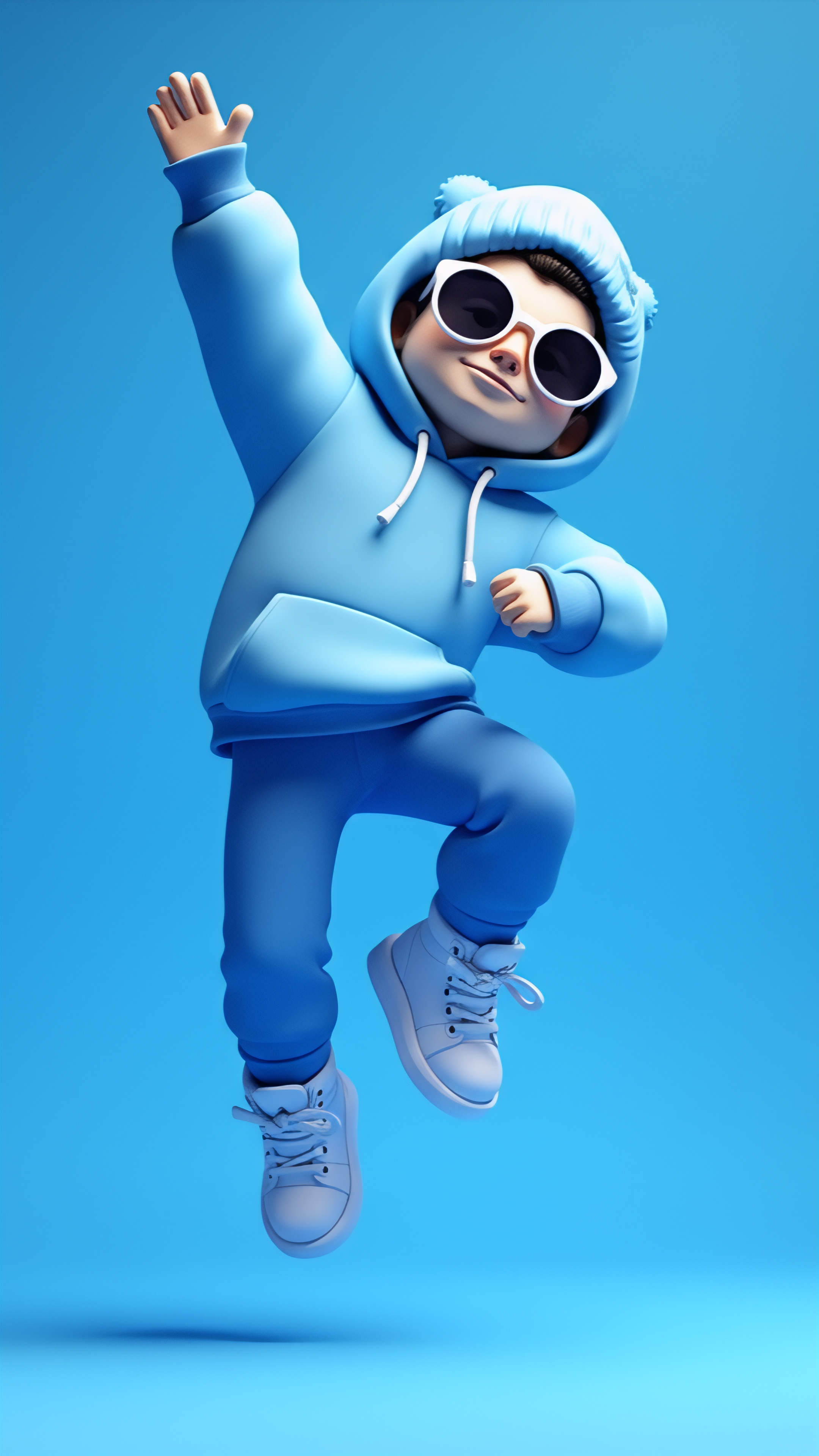 Cool Blue Kid Jump Pose – Playful 3D Character Wallpaper