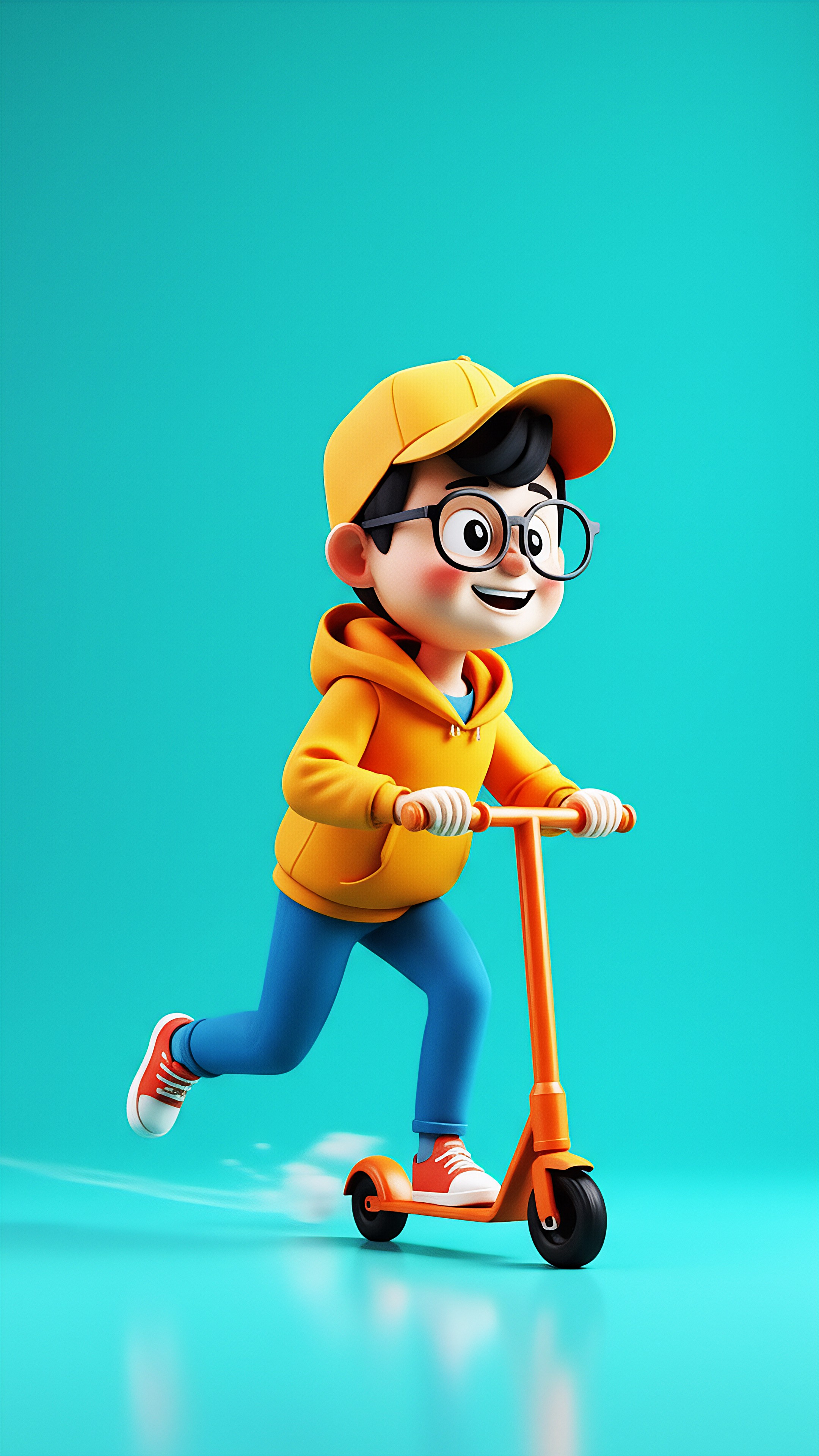 Cute 3D Kid Scooter – Character Aesthetic Wallpaper