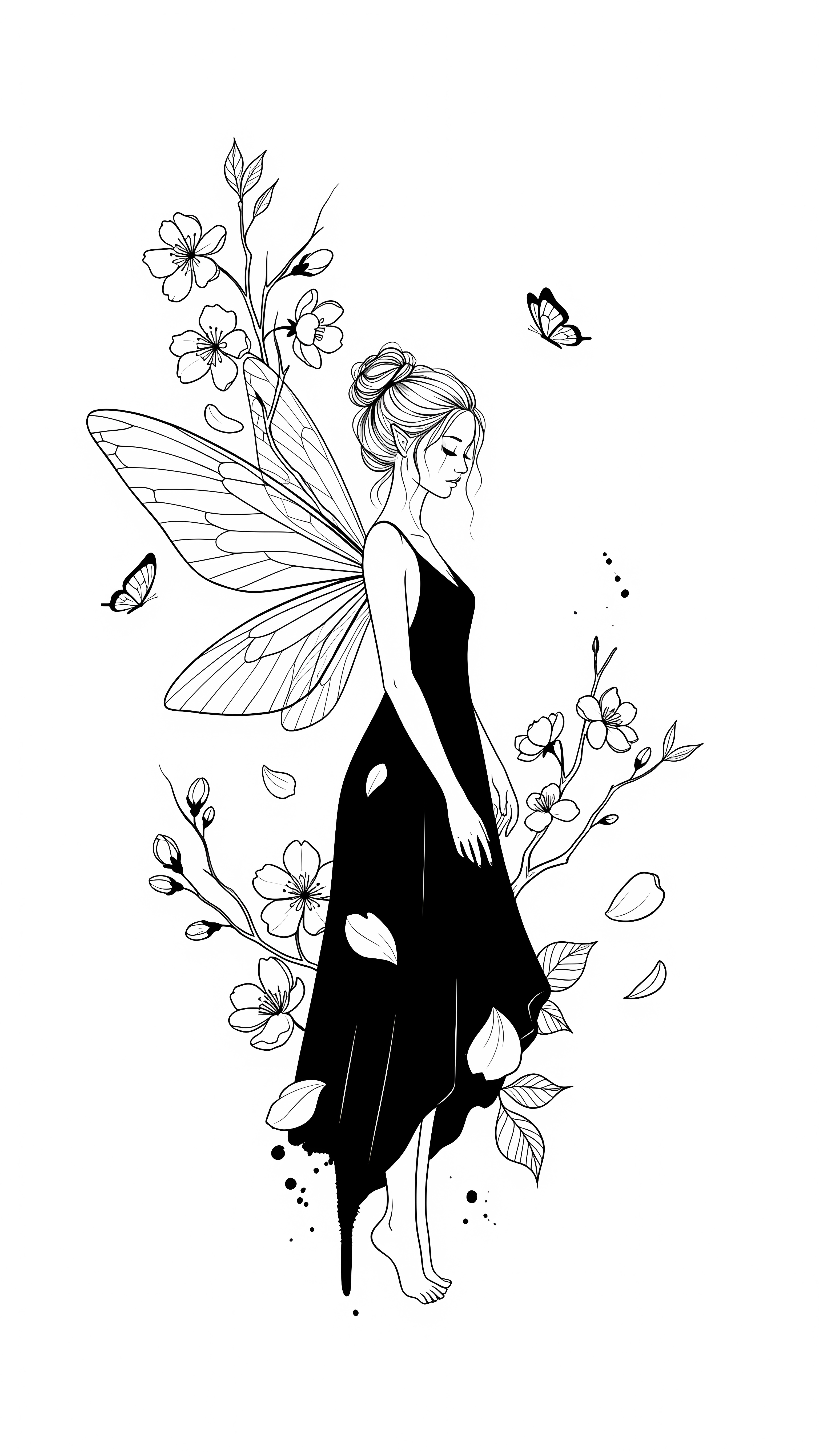 Elegant Fairy Line Art – Minimal Aesthetic Wallpaper
