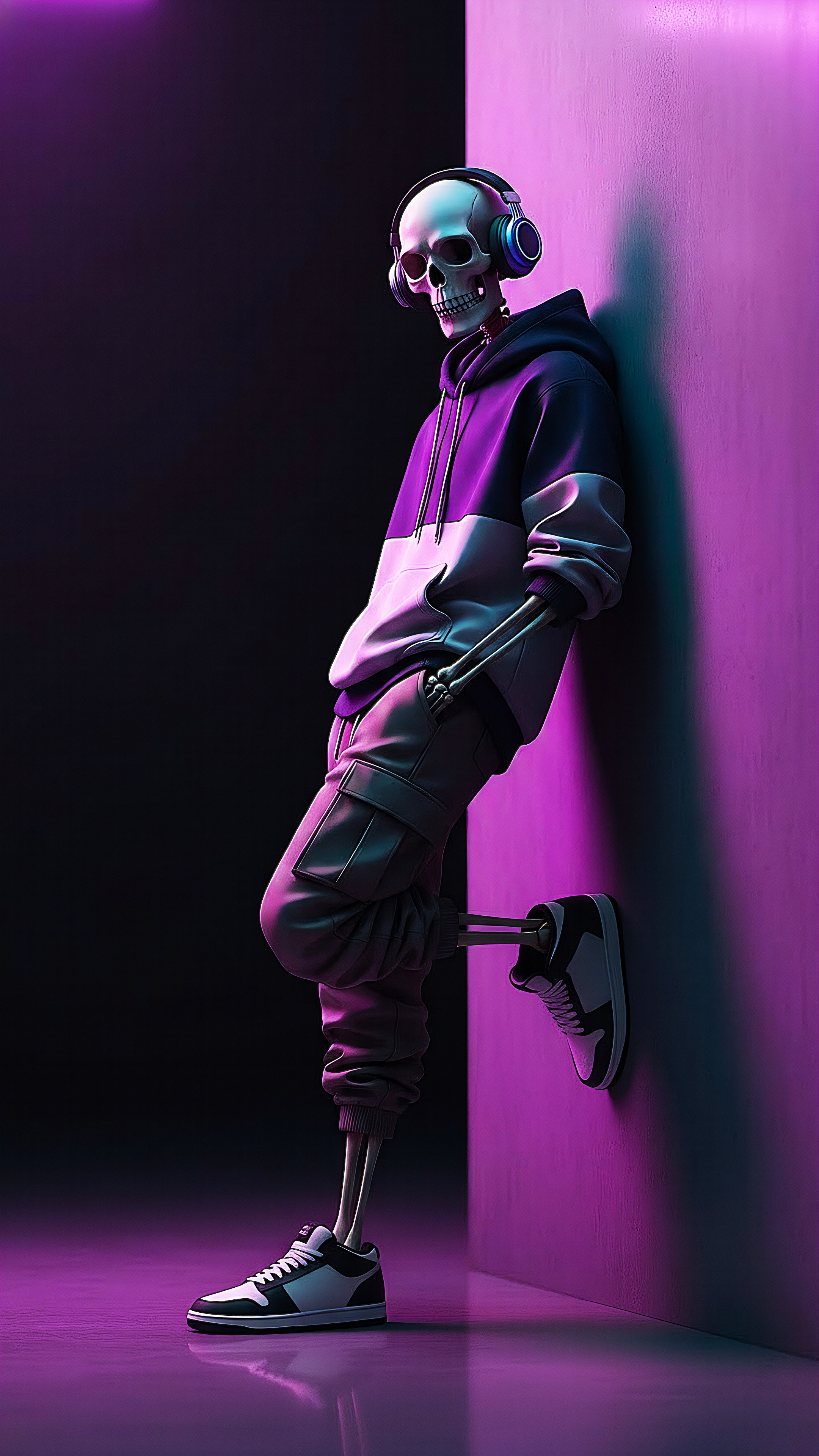 Neon Skeleton Street Style – Dark Aesthetic Wallpaper