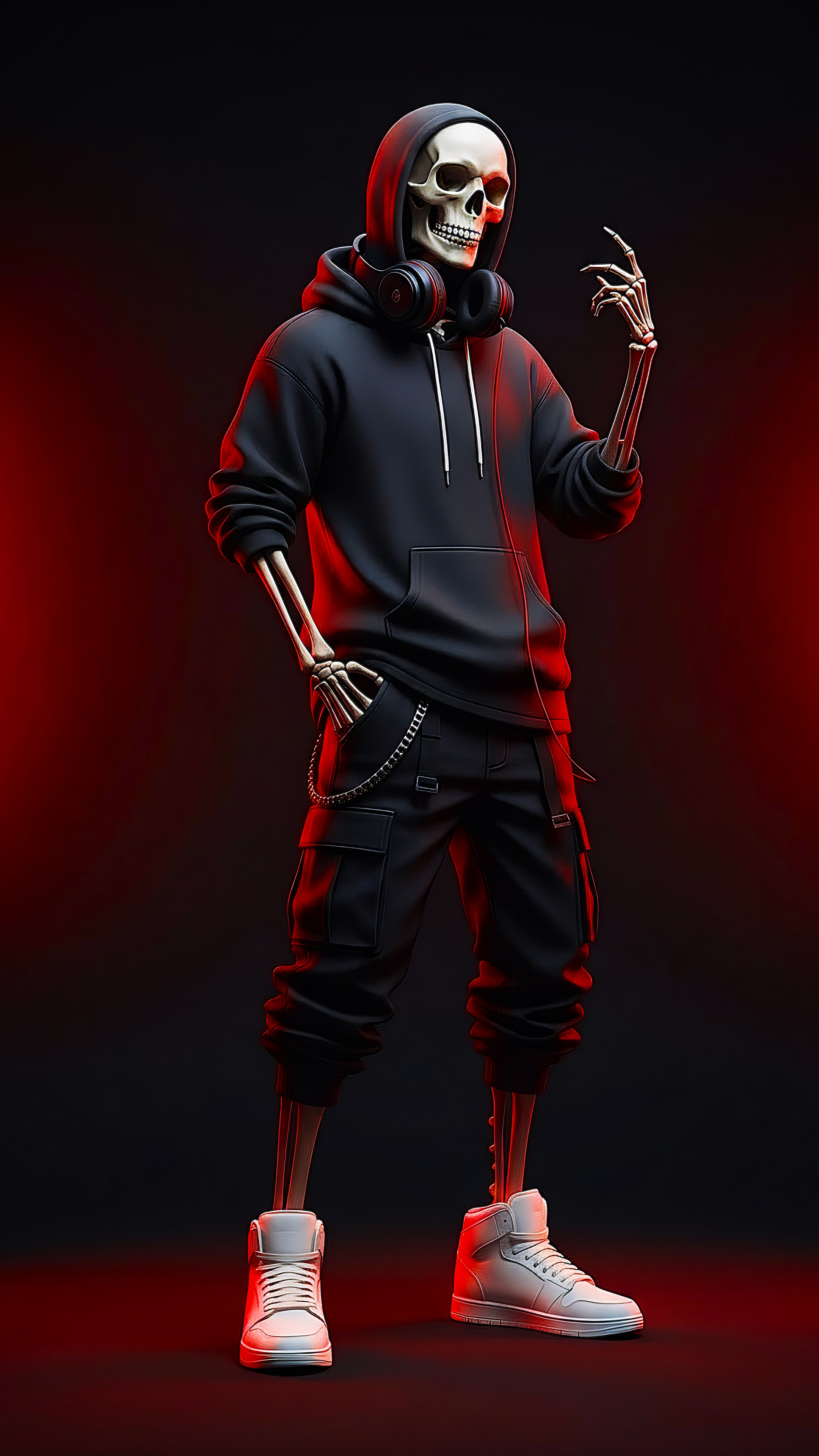 Red Neon Skeleton Street Style – Dark Character Wallpaper