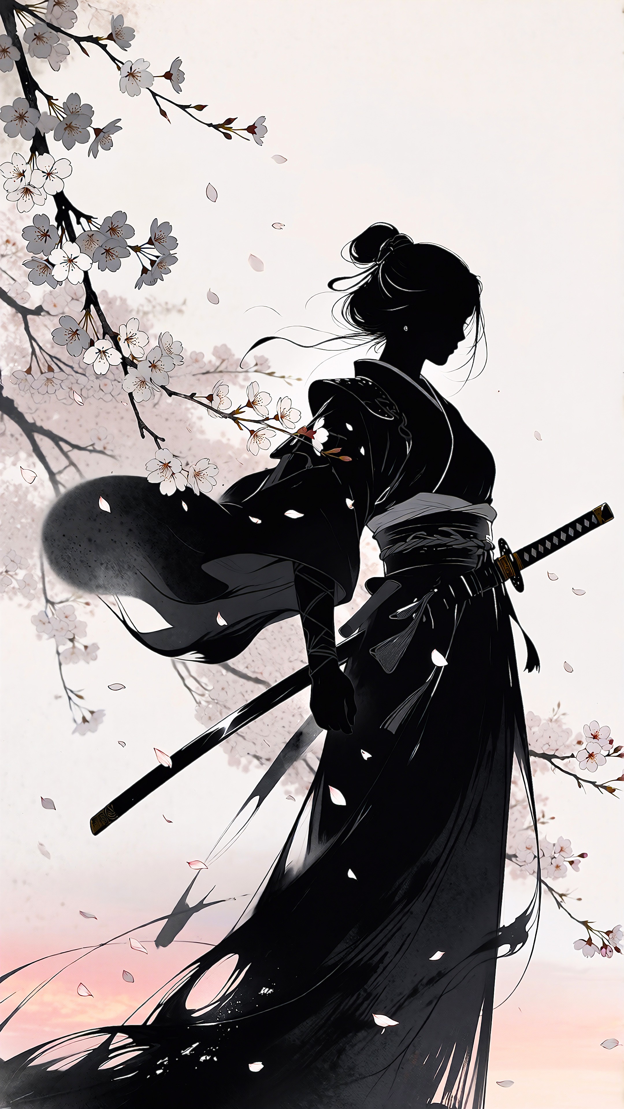 Blossom Samurai – Japanese Minimal Warrior Wallpaper