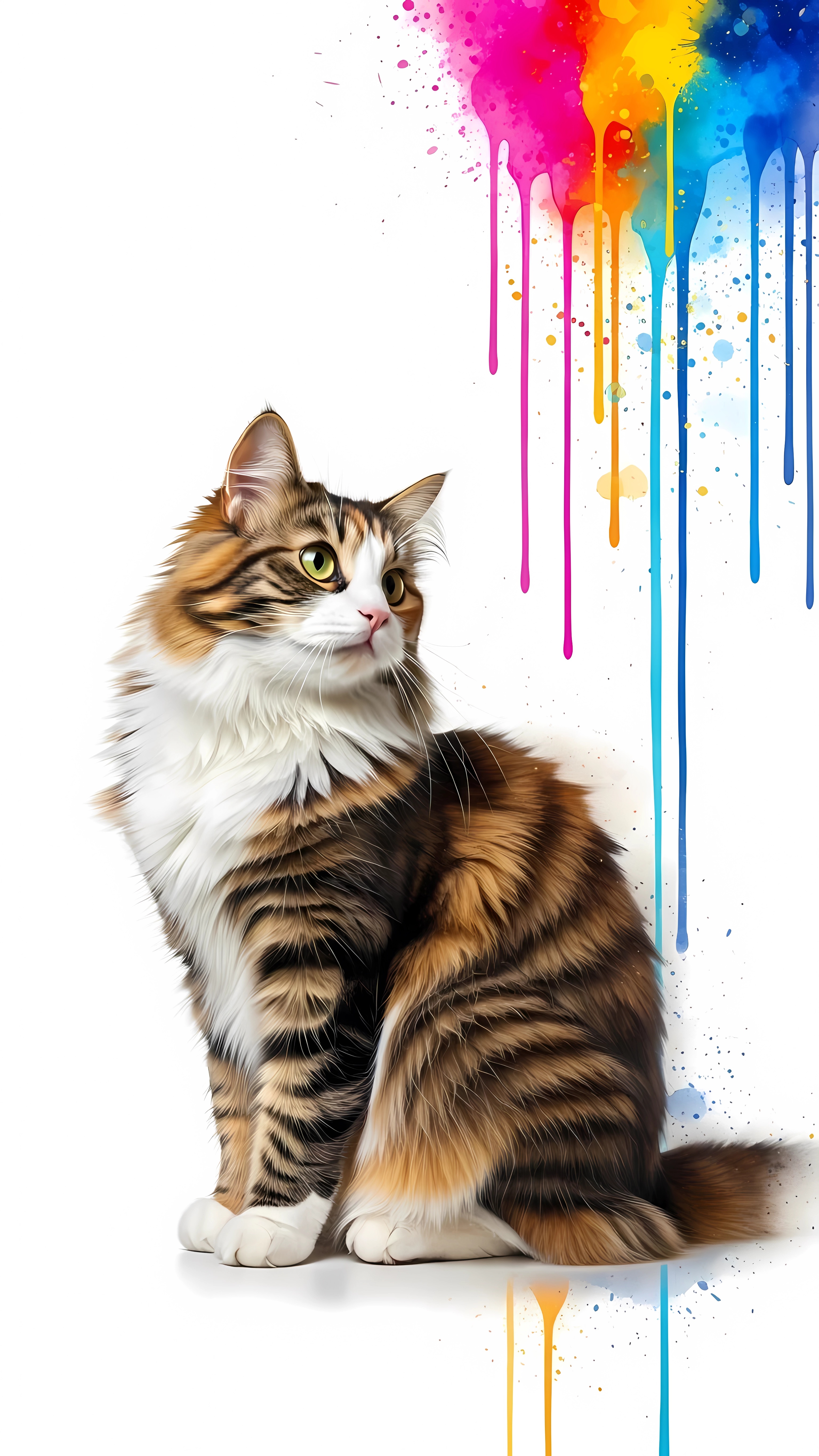 Color Splash Cat – Artistic Animal Aesthetic Wallpaper