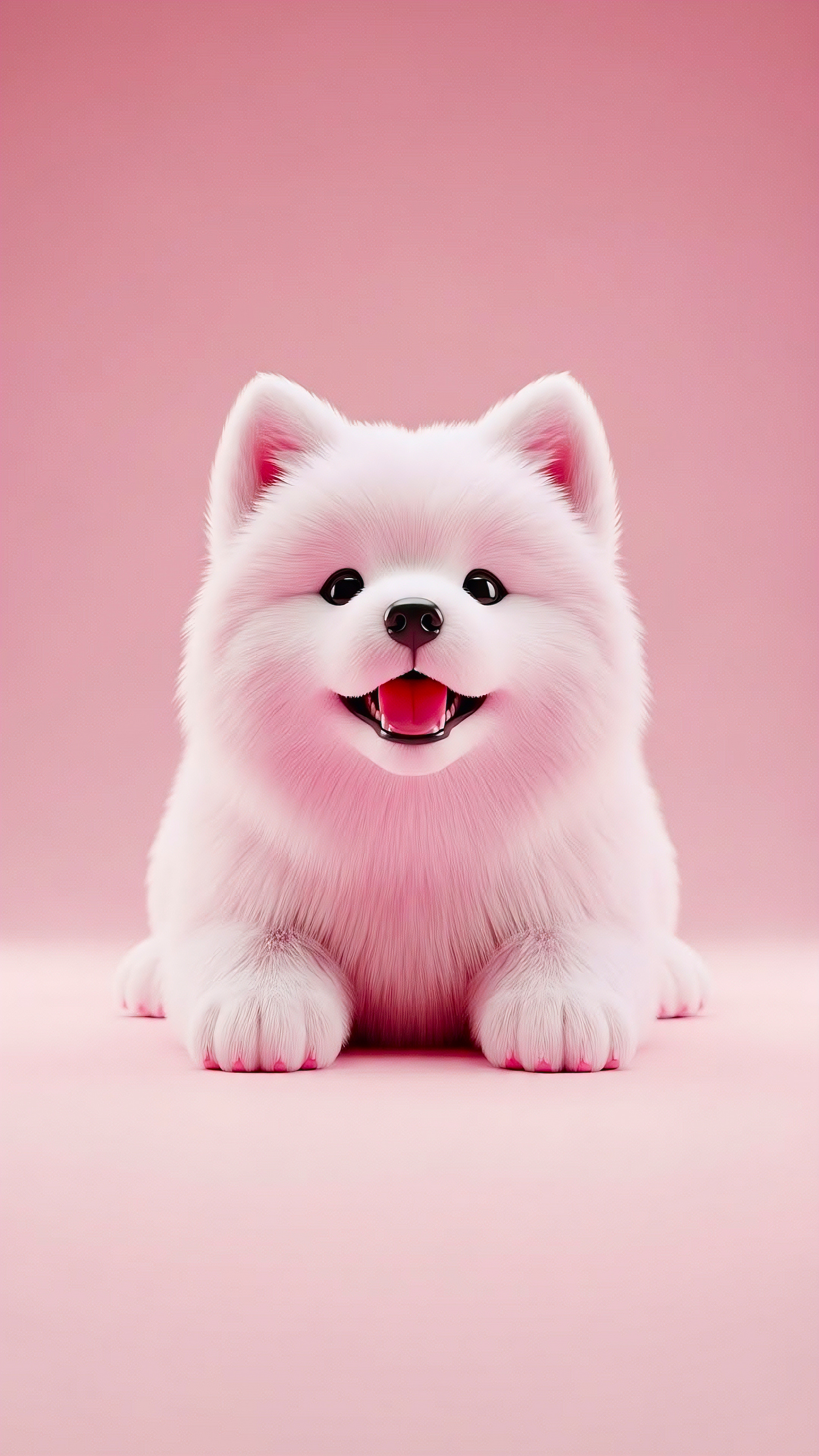 Smiling Fluffy Puppy – Cute White Dog Wallpaper