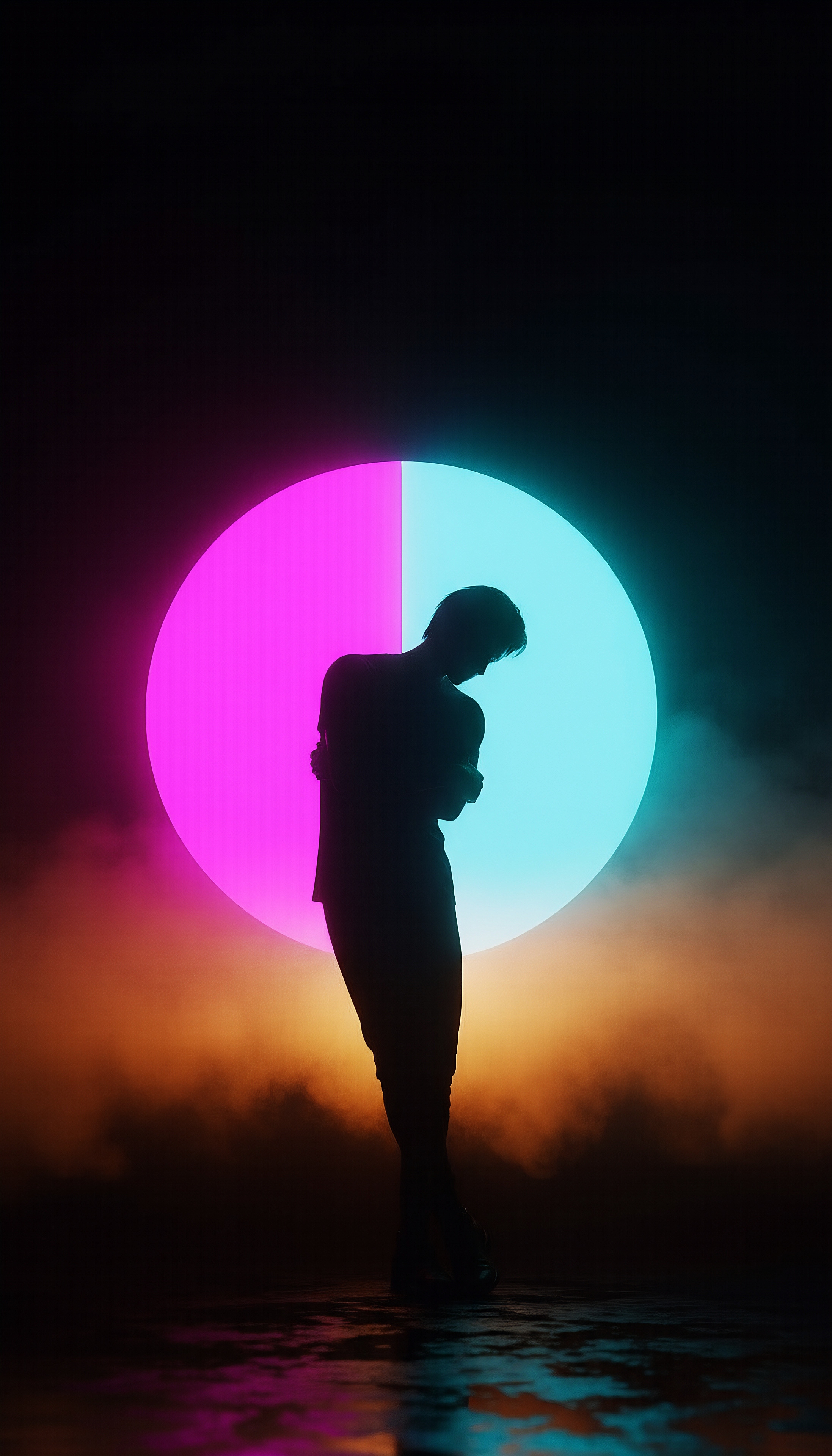Neon silhouette dual tone aesthetic wallpaper