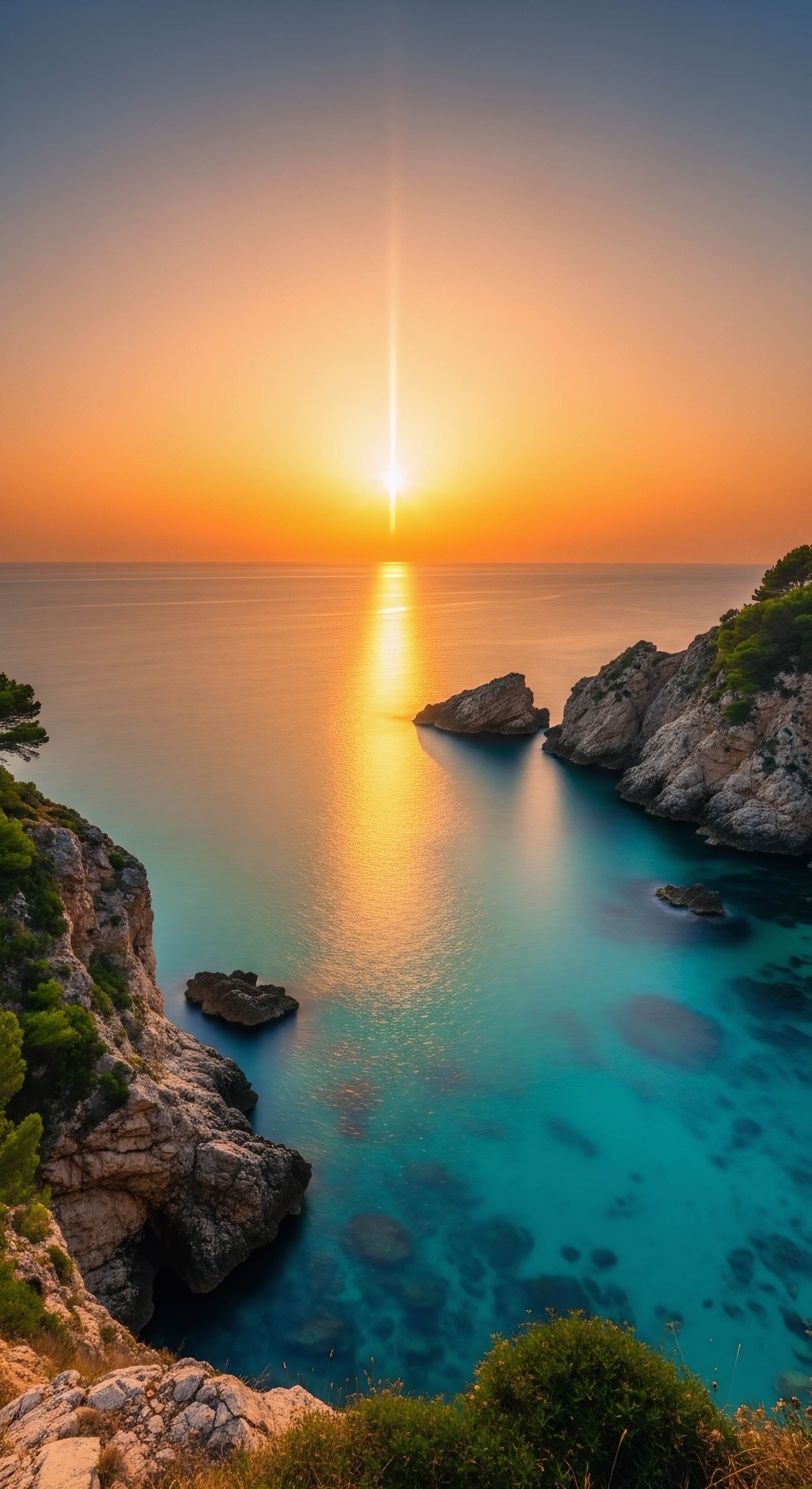 Golden ocean cove sunset nature wallpaper