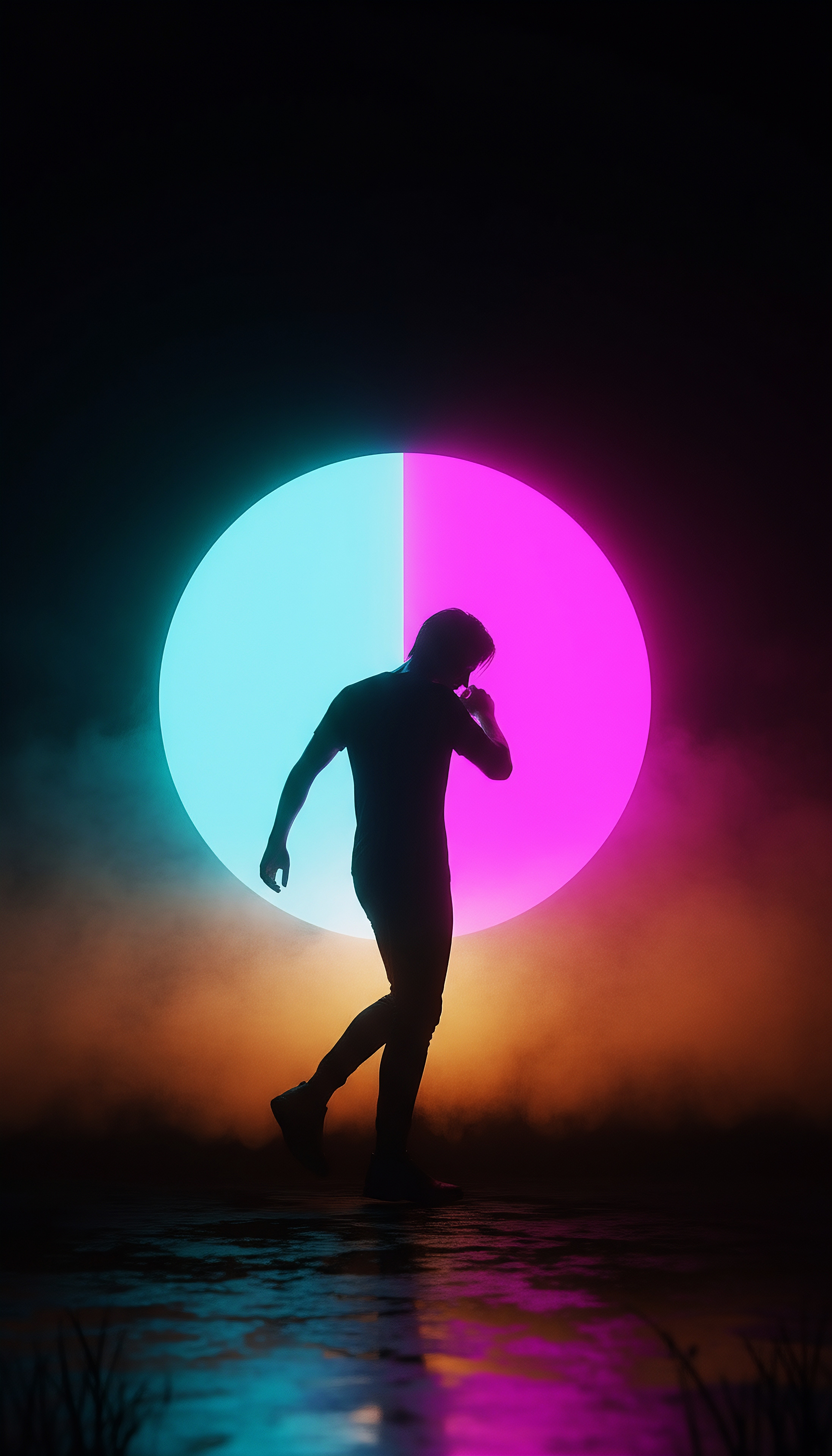Neon dual circle silhouette aesthetic wallpaper