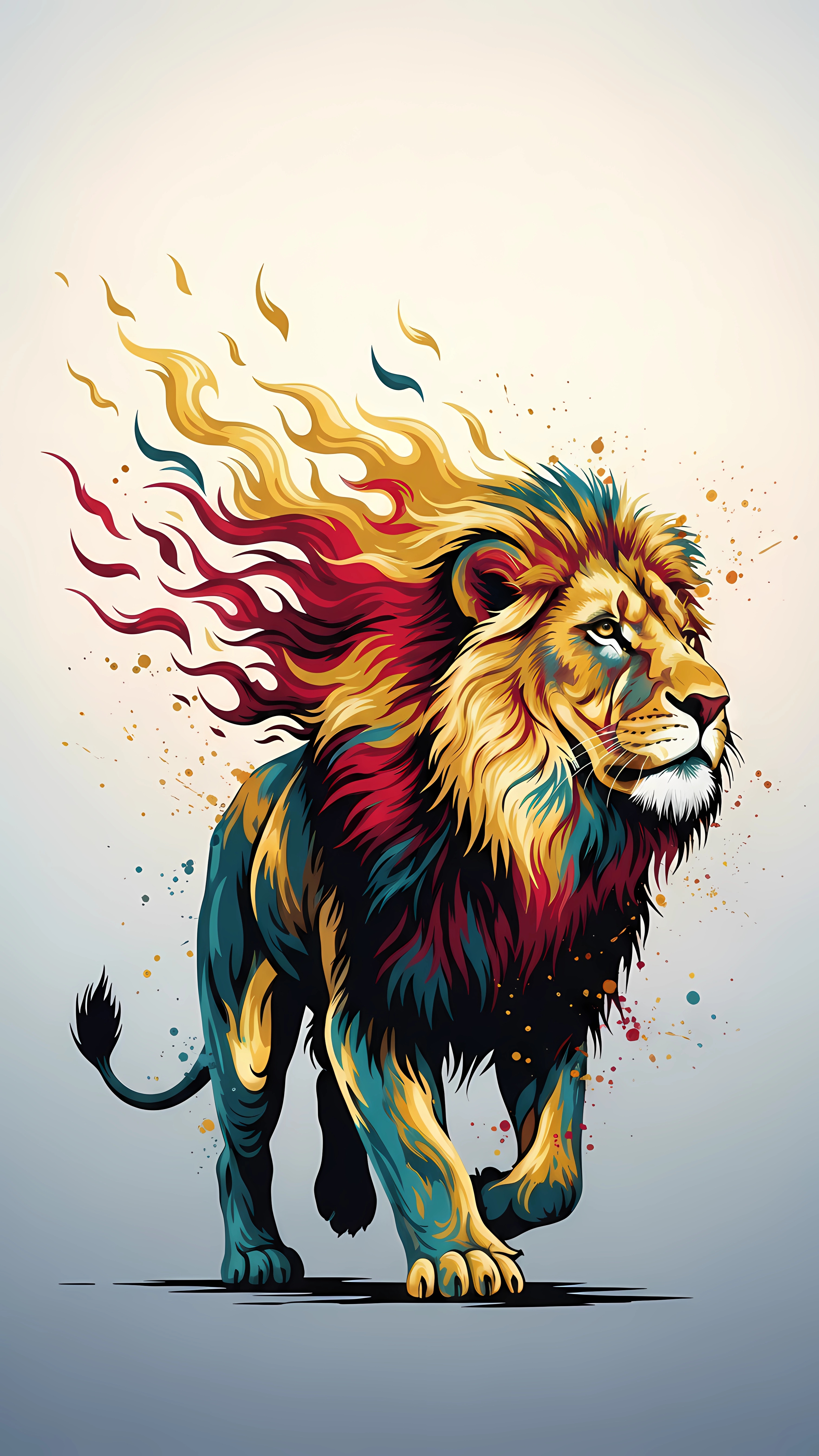 Flame Mane Lion – Bold Colorful Animal Art Wallpaper