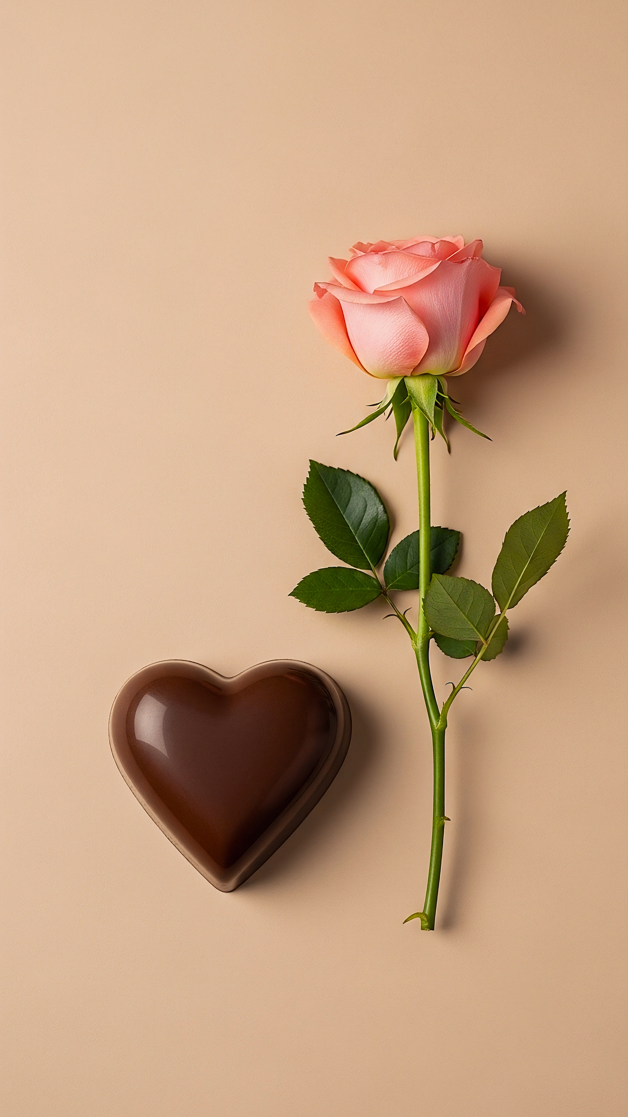 chocolate heart and rose – soft love wallpaper
