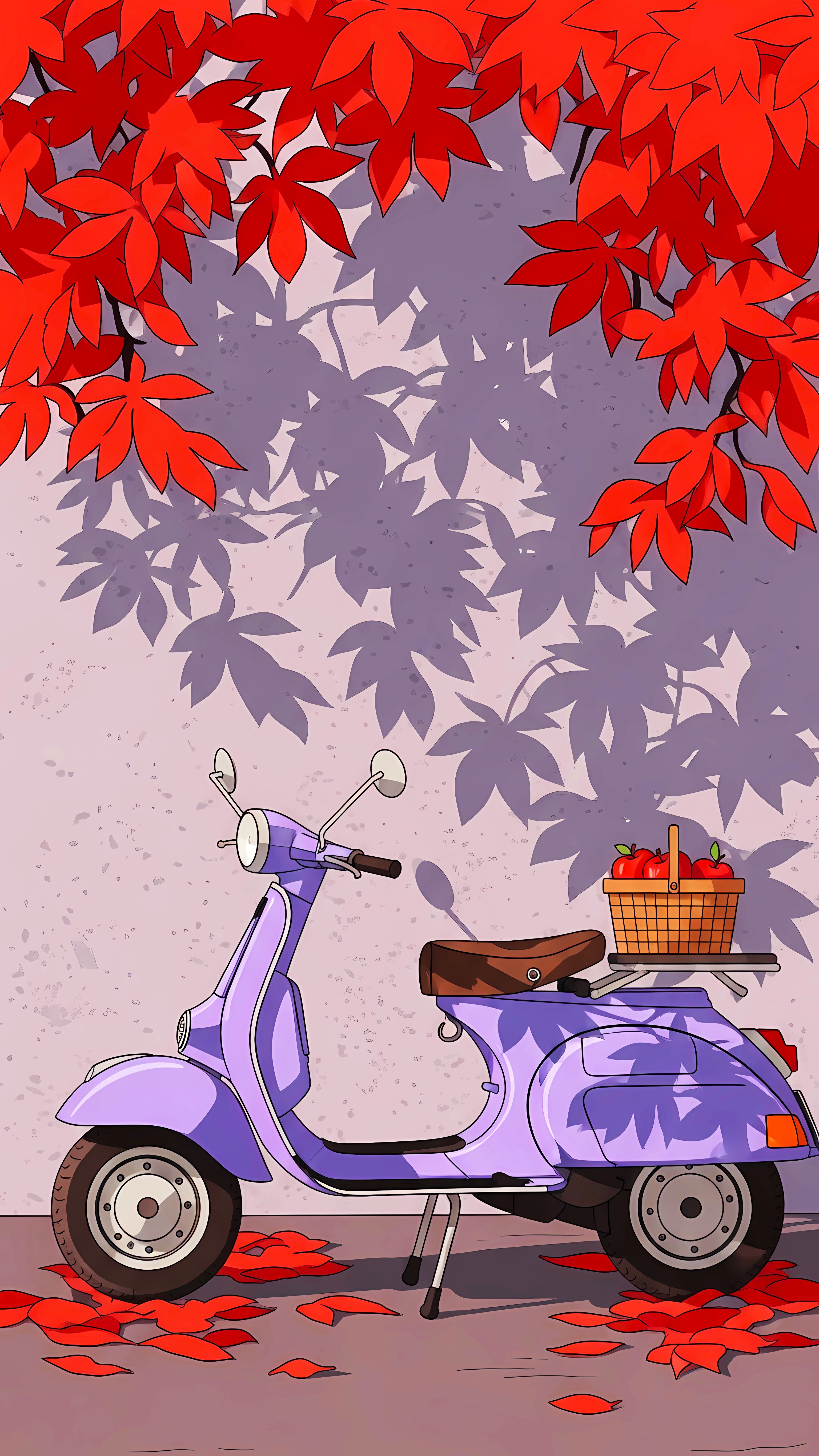 Lavender Autumn Scooter – Aesthetic Nature Wallpaper