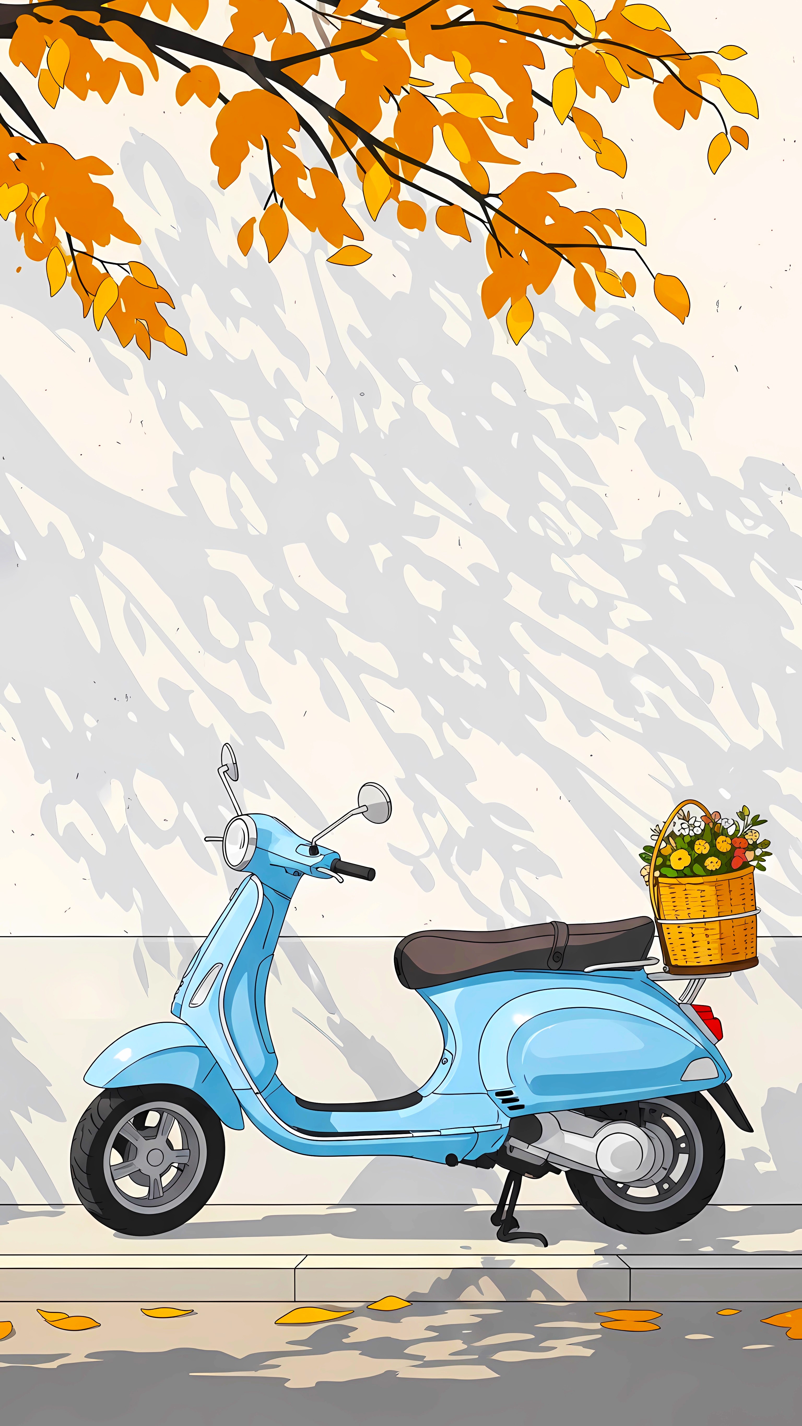 Sky Blue Autumn Scooter – Vintage Nature Wallpaper