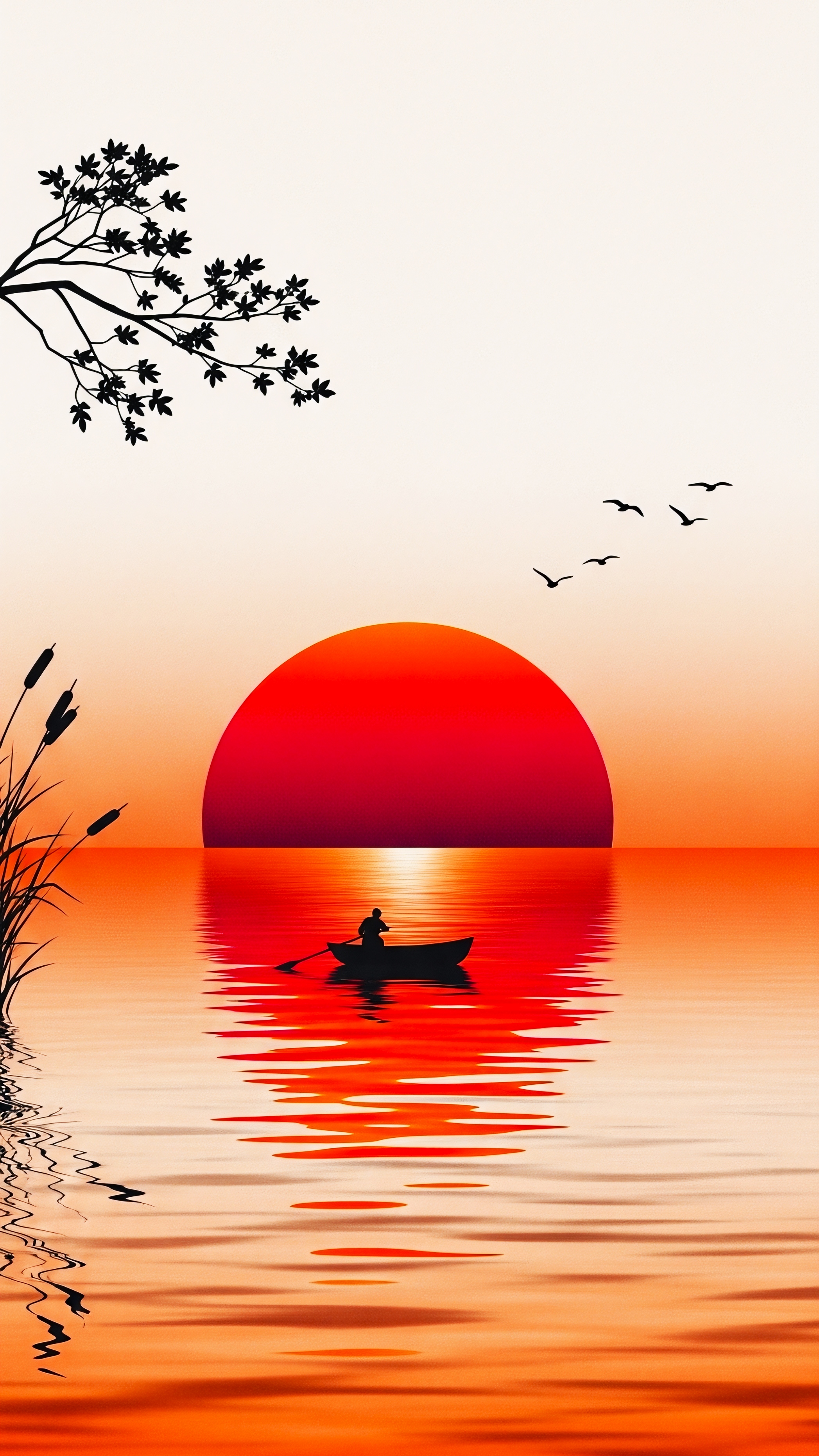 Peaceful Sunset Boat Silhouette Artistic Nature Wallpaper For Mobile