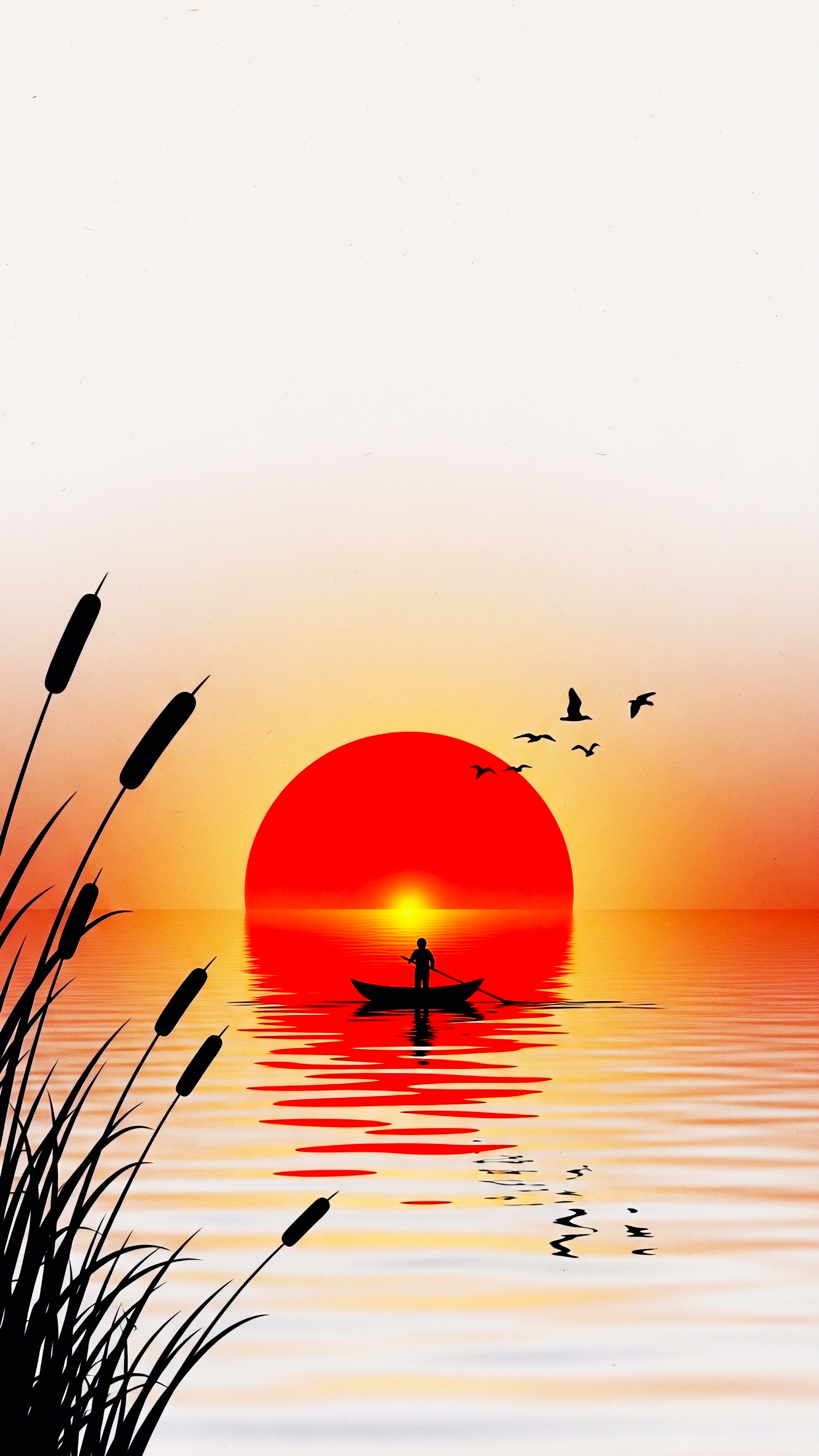 Scarlet Glow – Sunset Silhouette Boat Wallpaper