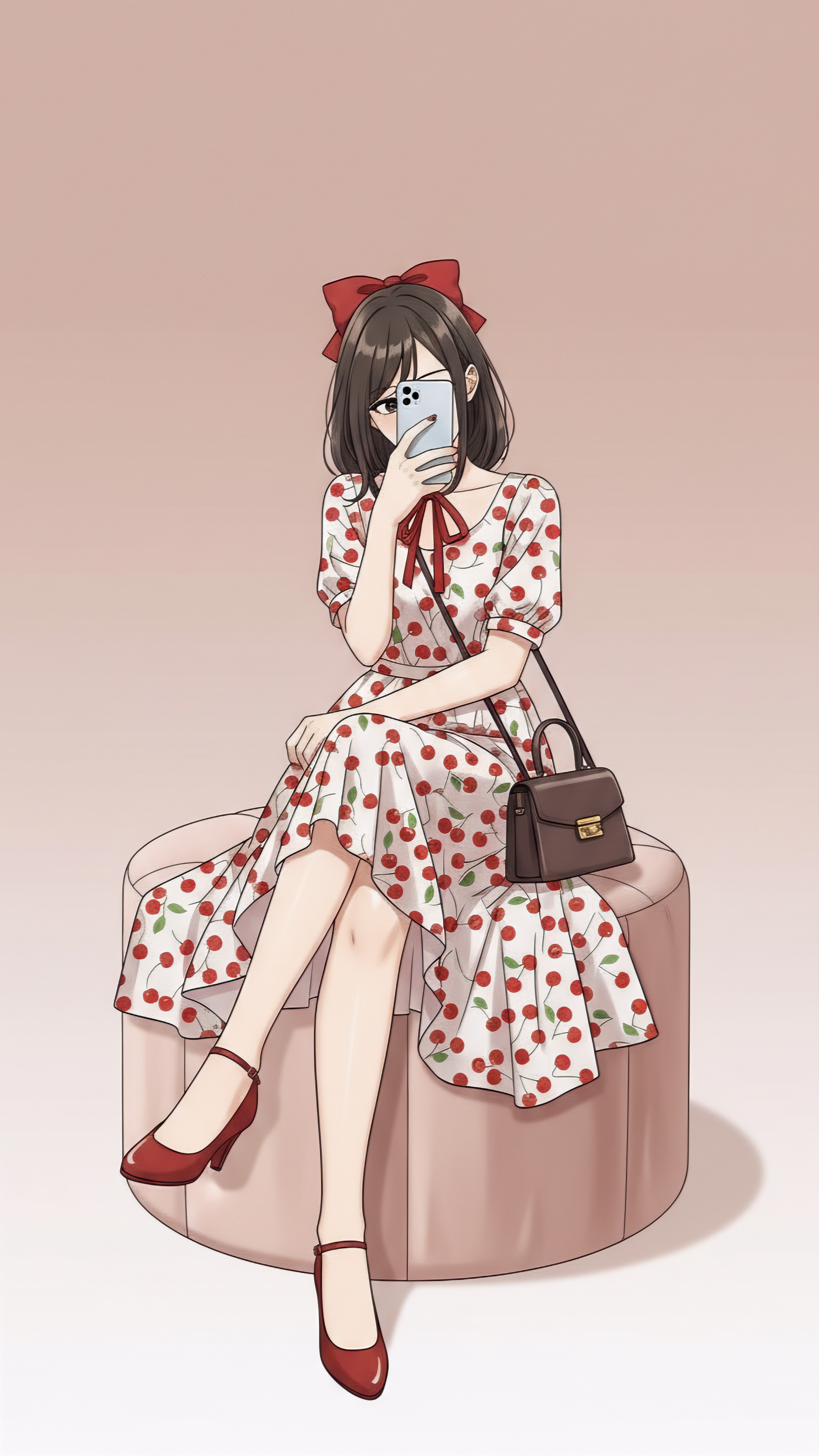 Cherry Bow Girl – Aesthetic Minimal Wallpaper