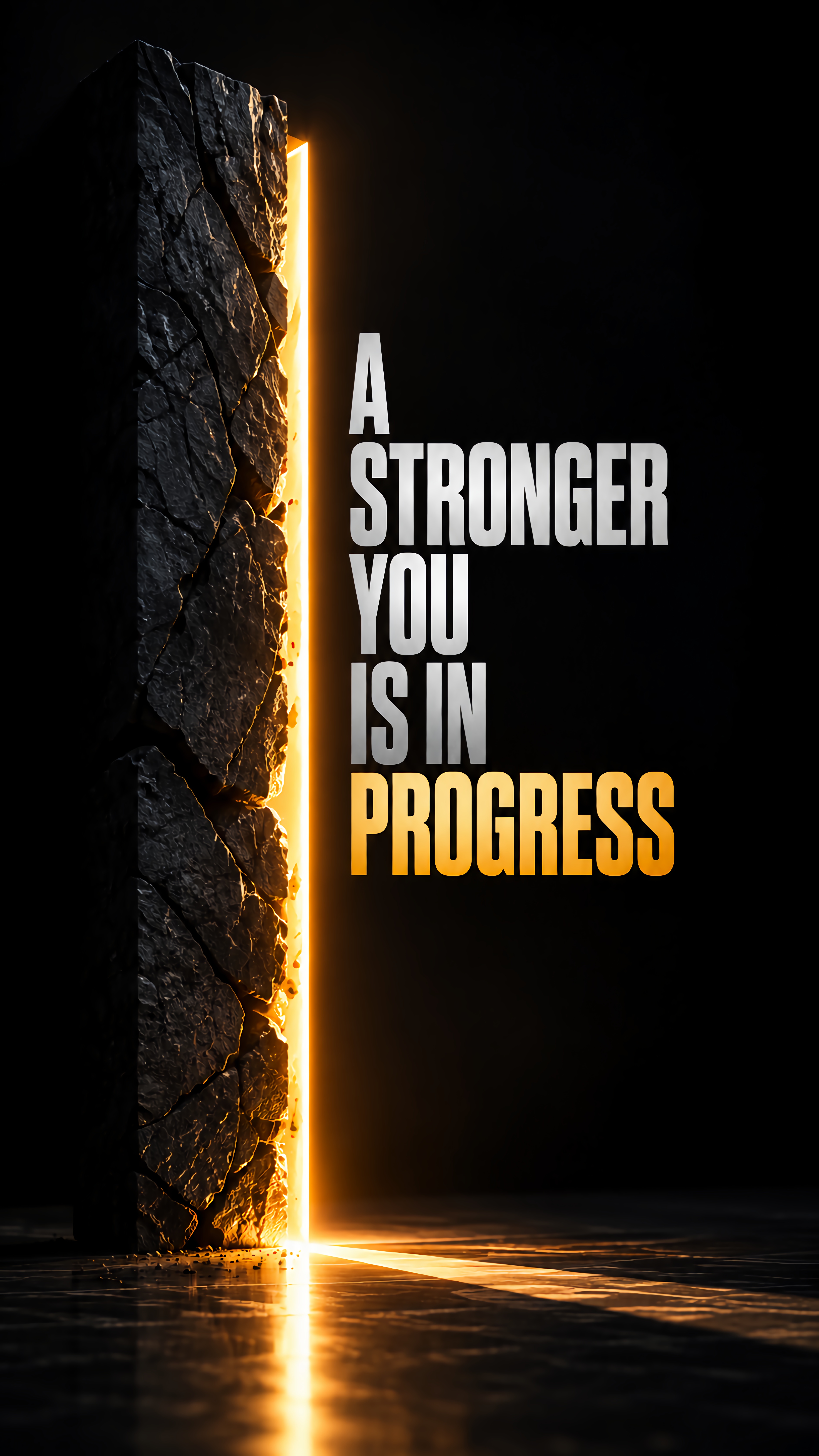 Stronger You In Progress Glowing Stone 3D Text Wallpaper
