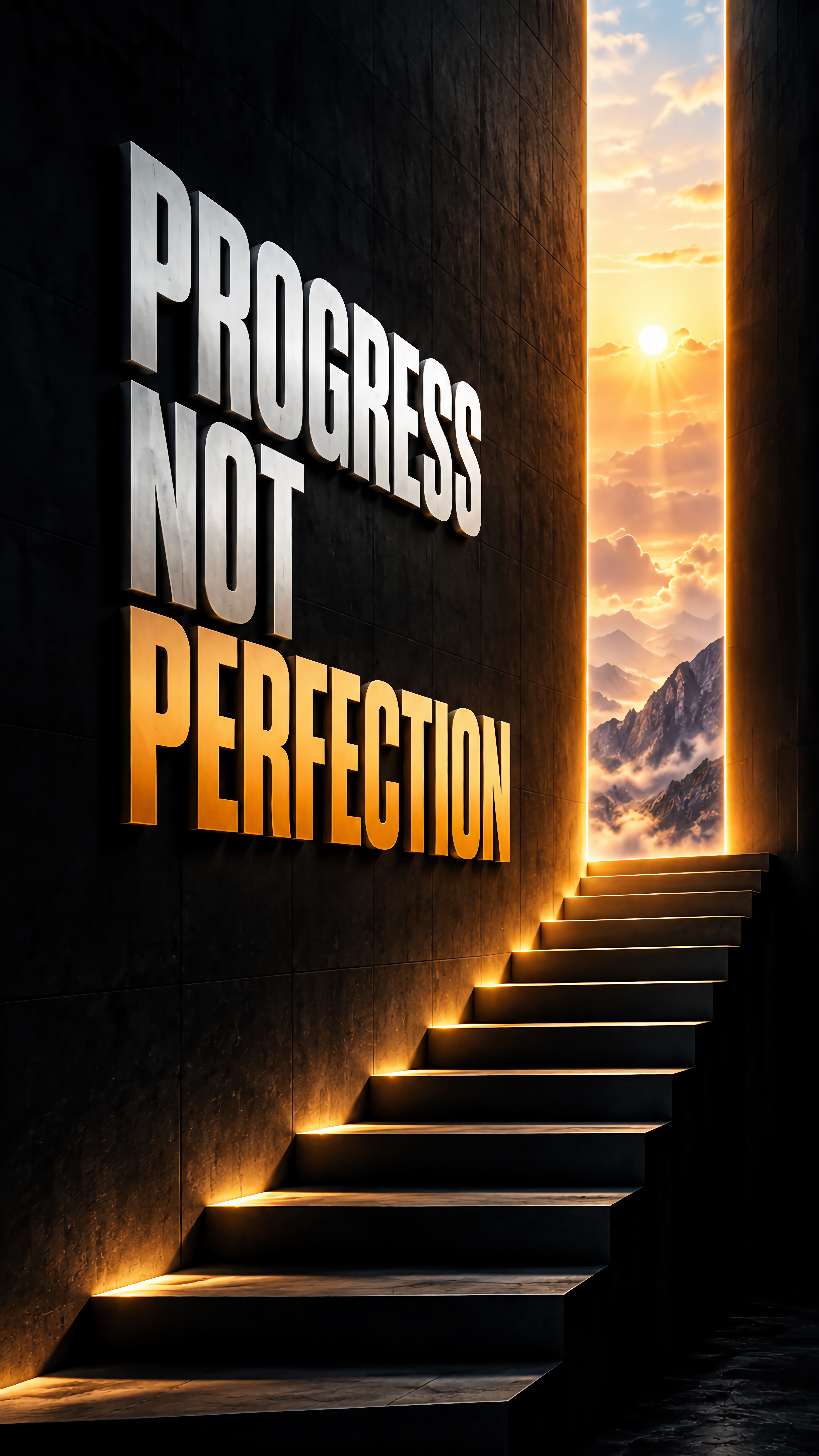 Progress Not Perfection Glow Steps Sunset Dark 3D Wallpaper