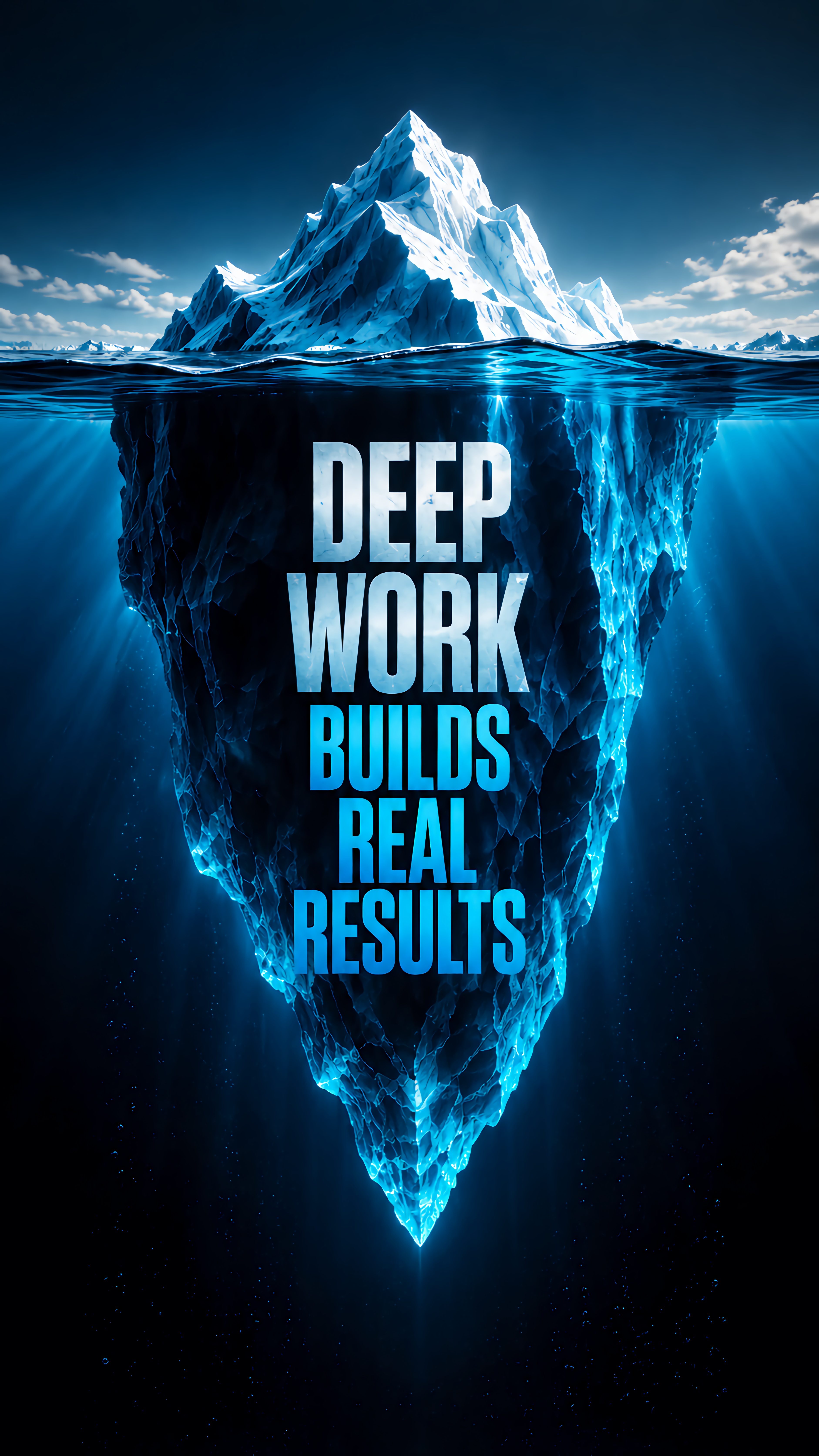 Deep Work Builds Real Results Glow Iceberg 3D Wallpaper