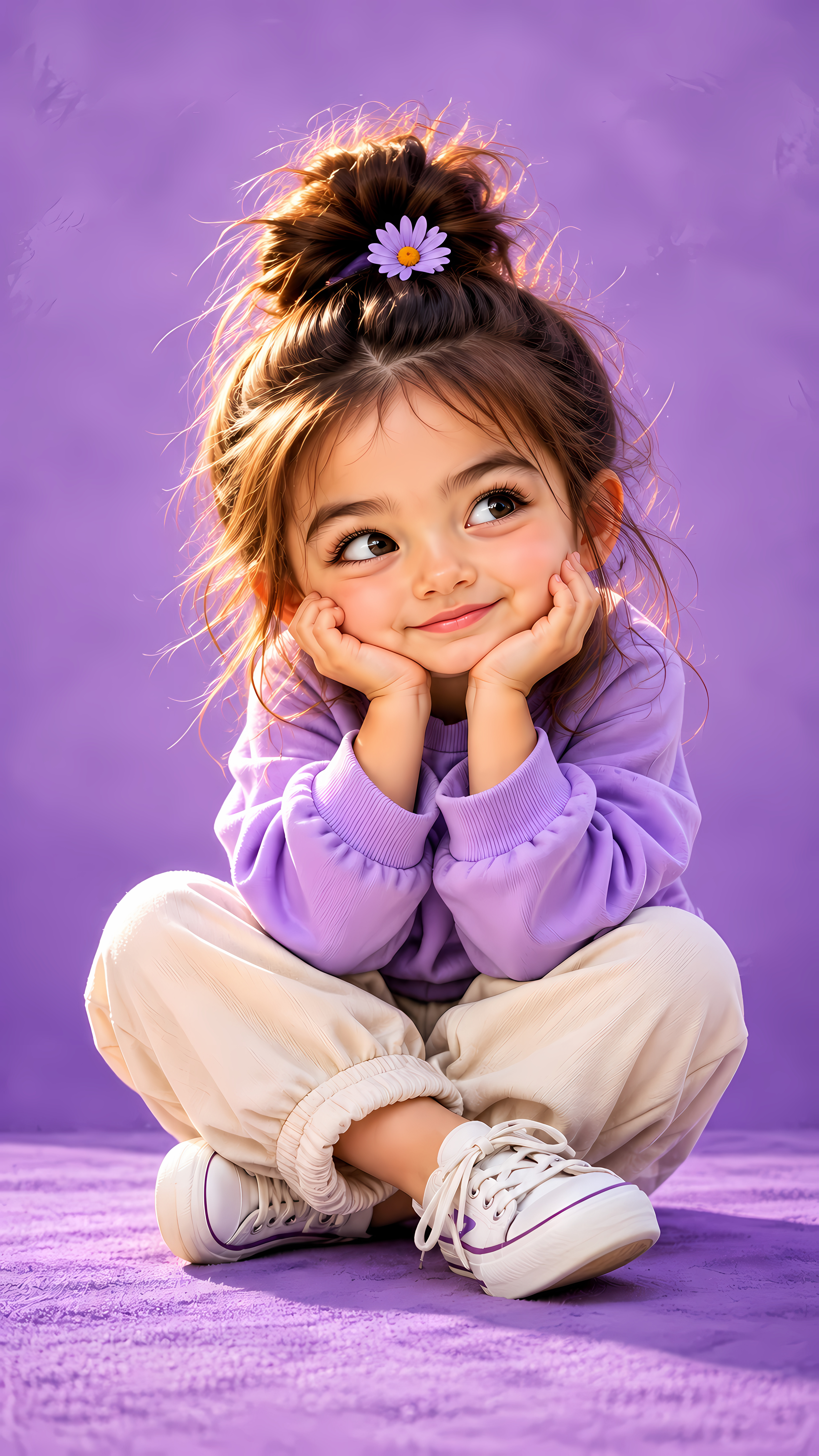 Sweet Girl In Purple Sweater Sitting Cross Legged 3D Art