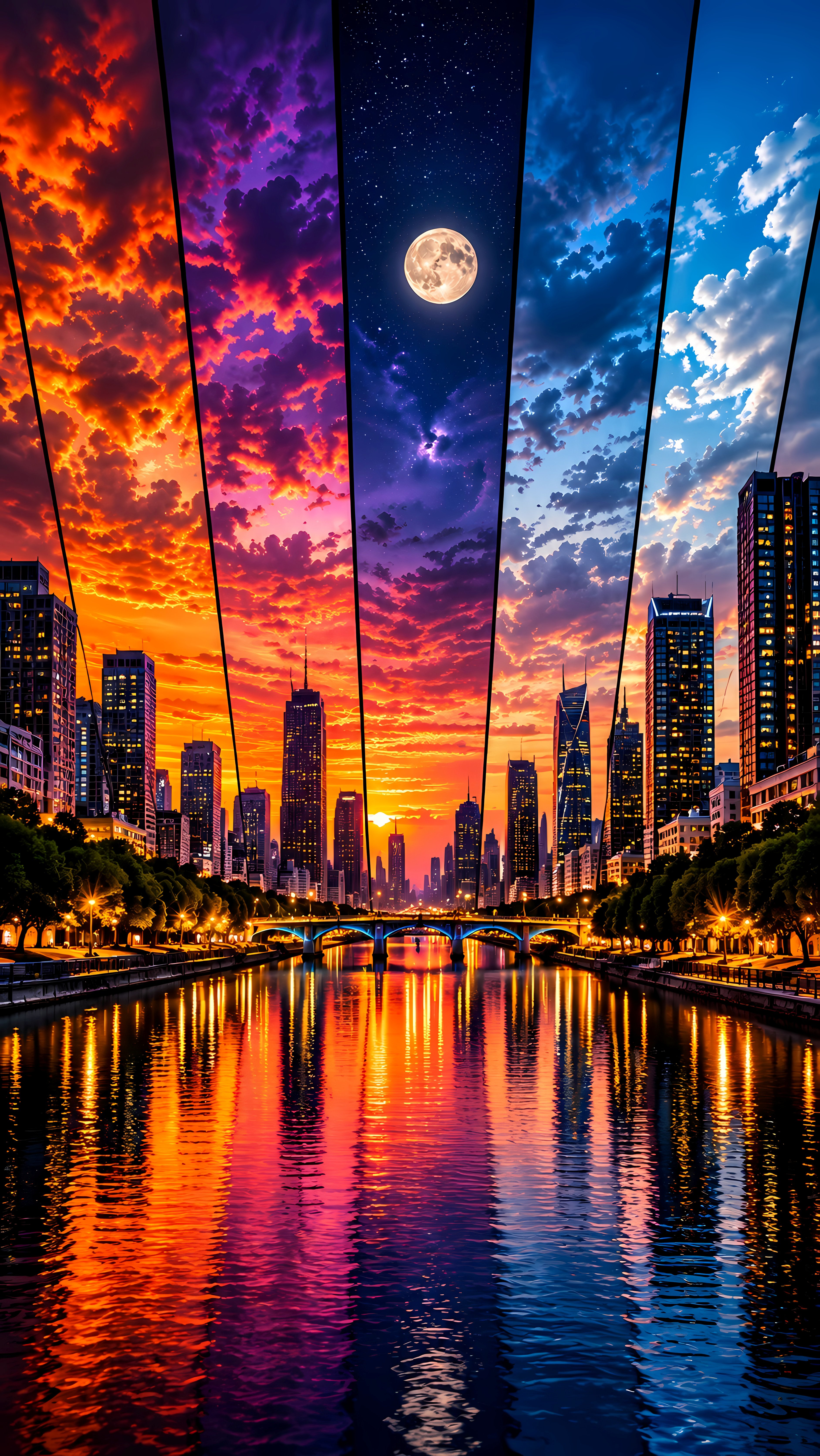 Urban City Skyline View With Sliced Sky Time Lapse