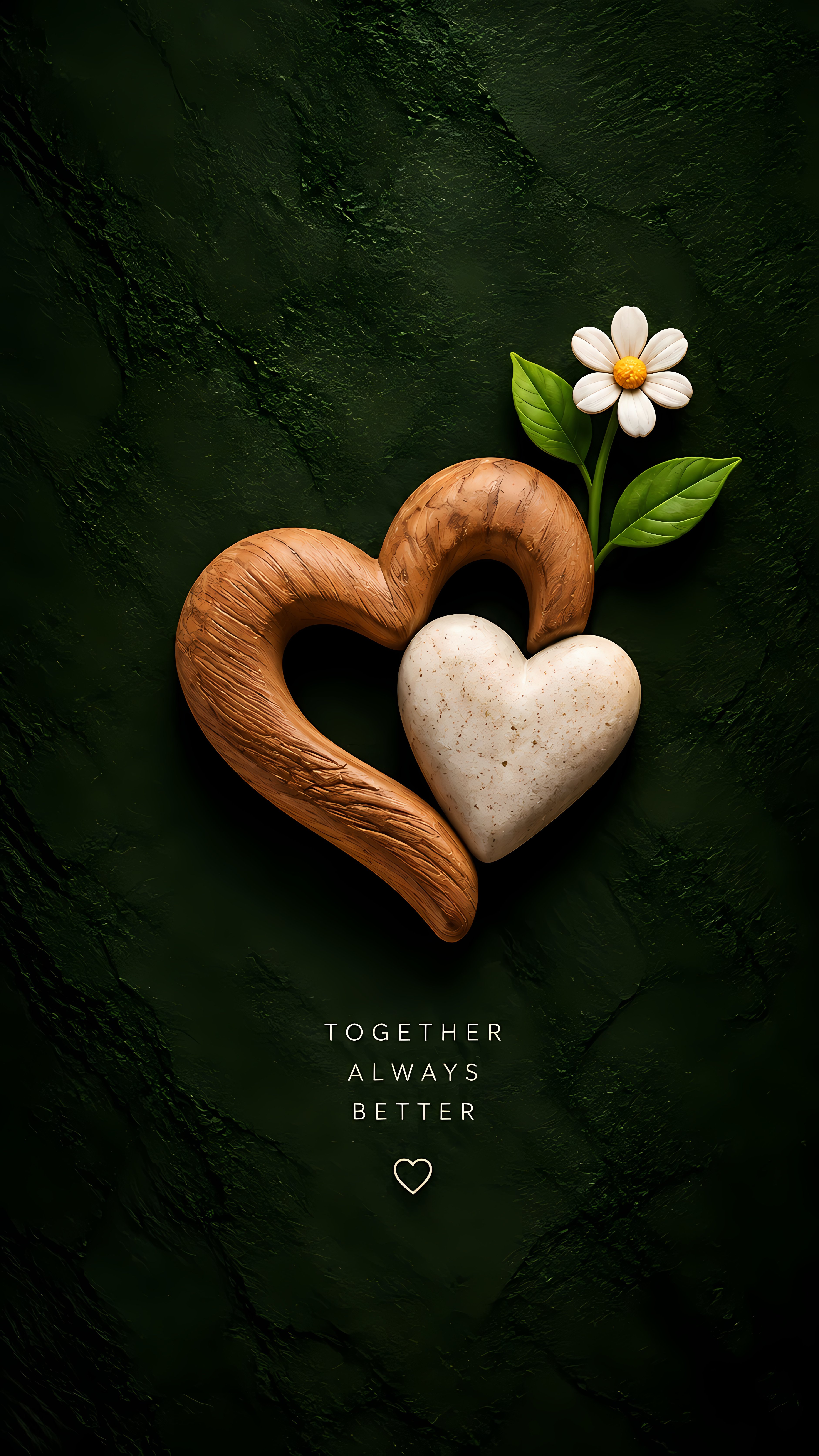 Together Always Better Carved Wood Stone Heart Art