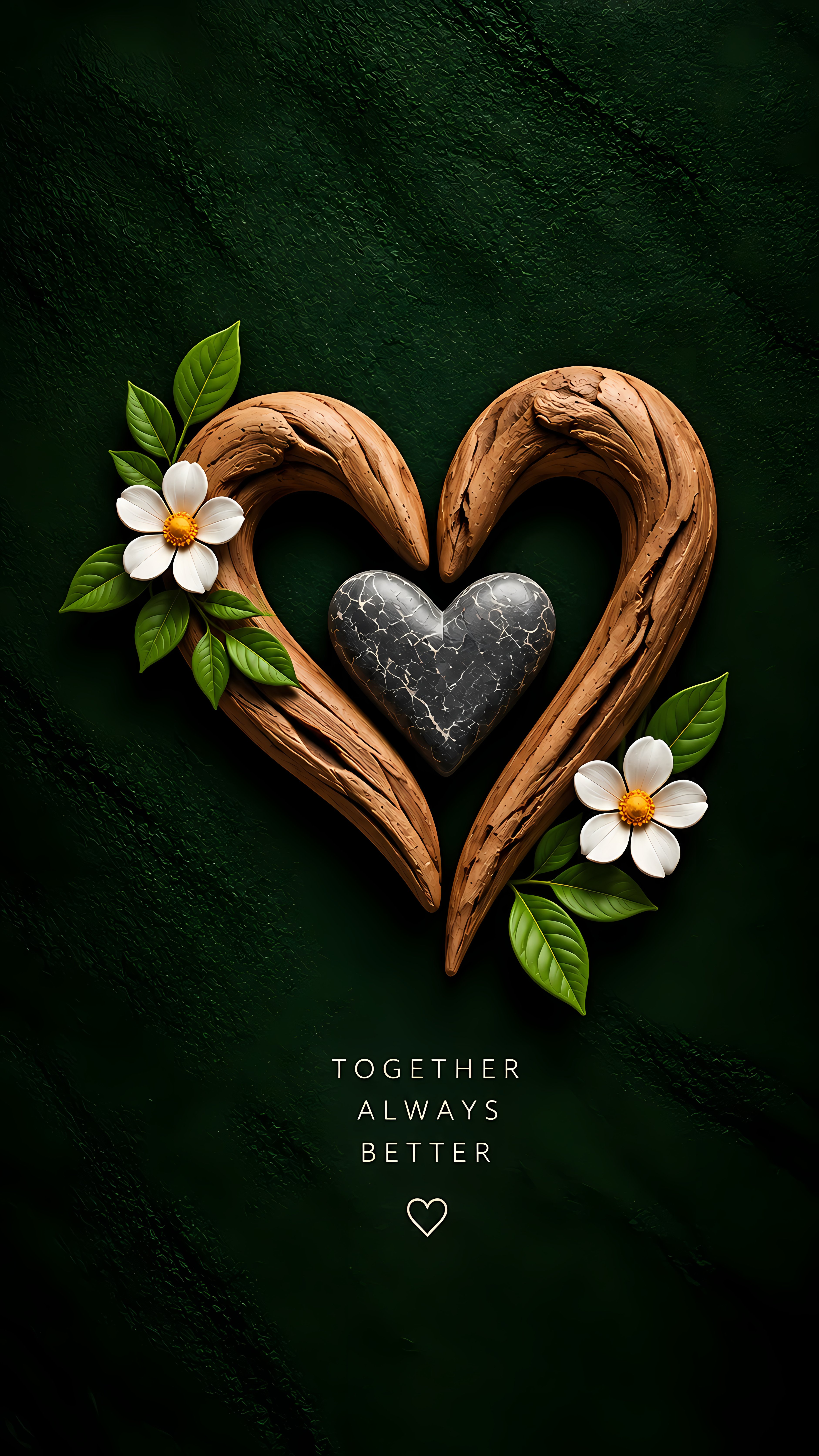 Together Always Better Wood Framed Dark Stone Heart